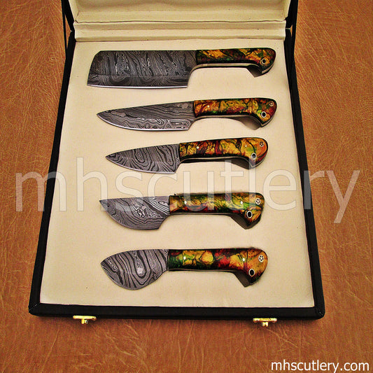Handmade Damascus Steel Kitchen Knife Set / 5 Pcs | mhscutlery