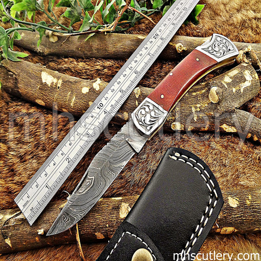 Custom Hand Forged Damascus Steel Traditional Folding Pocket Knife | mhscutlery