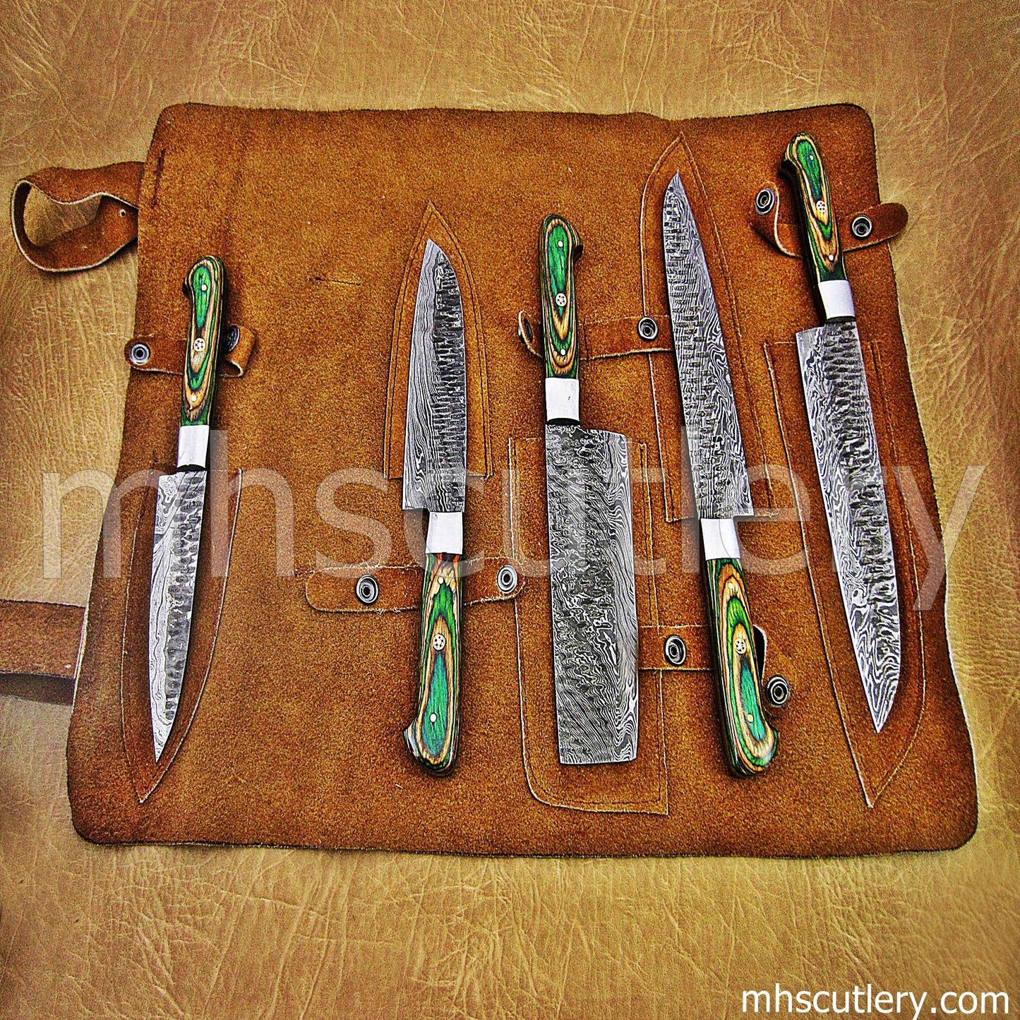 Custom Hand Forged Damascus Steel Chef Knives Set | mhscutlery