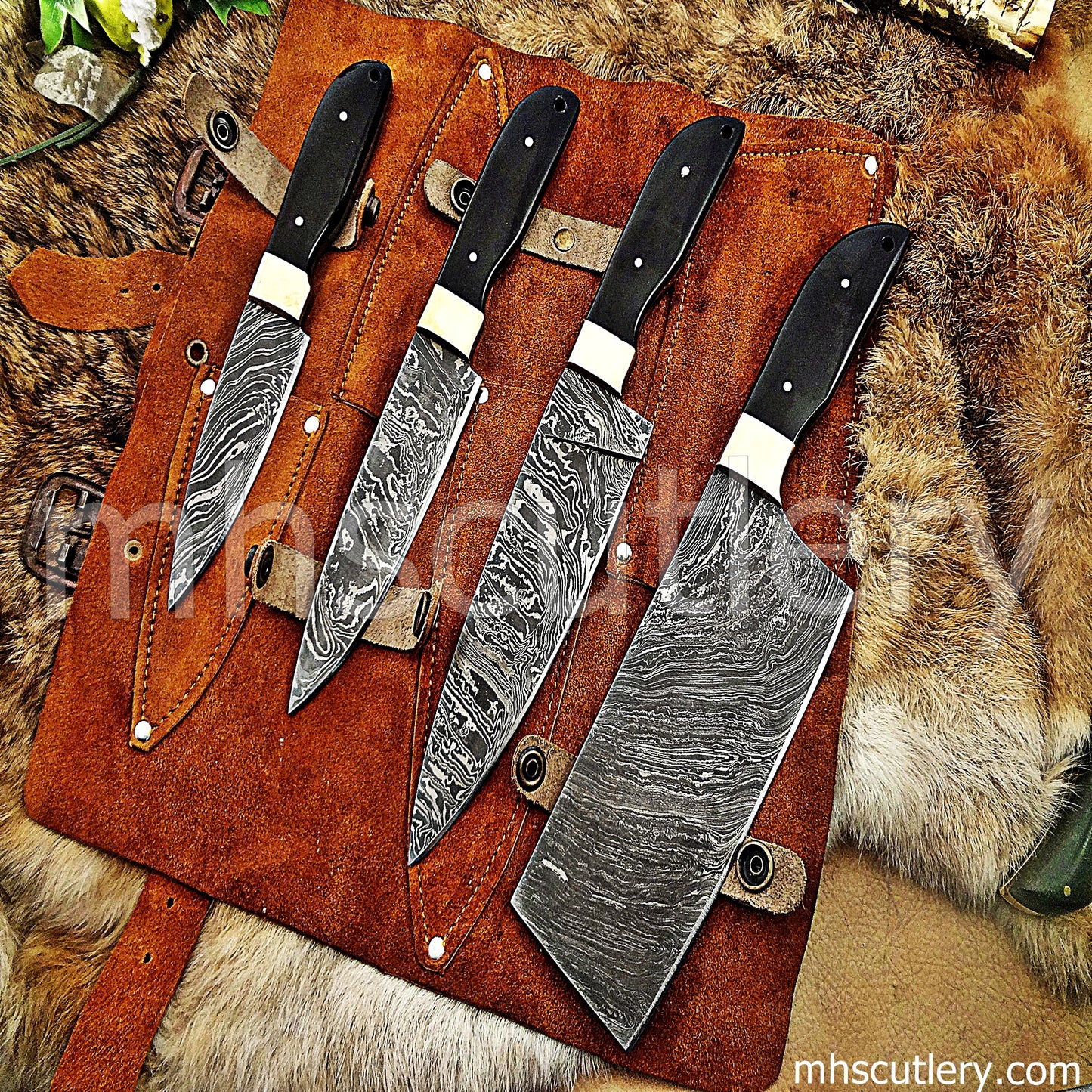 Hand Forged Damascus Steel Chef Set / 4 Pcs | mhscutlery