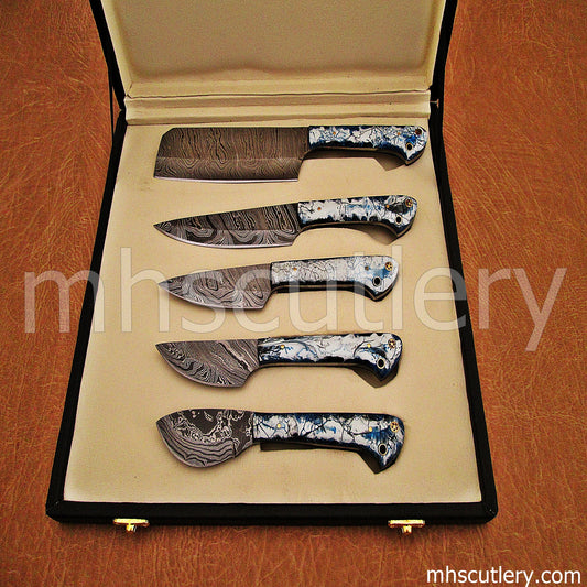 Hand Forged Damascus Steel Chef Set / 5 Pcs | mhscutlery