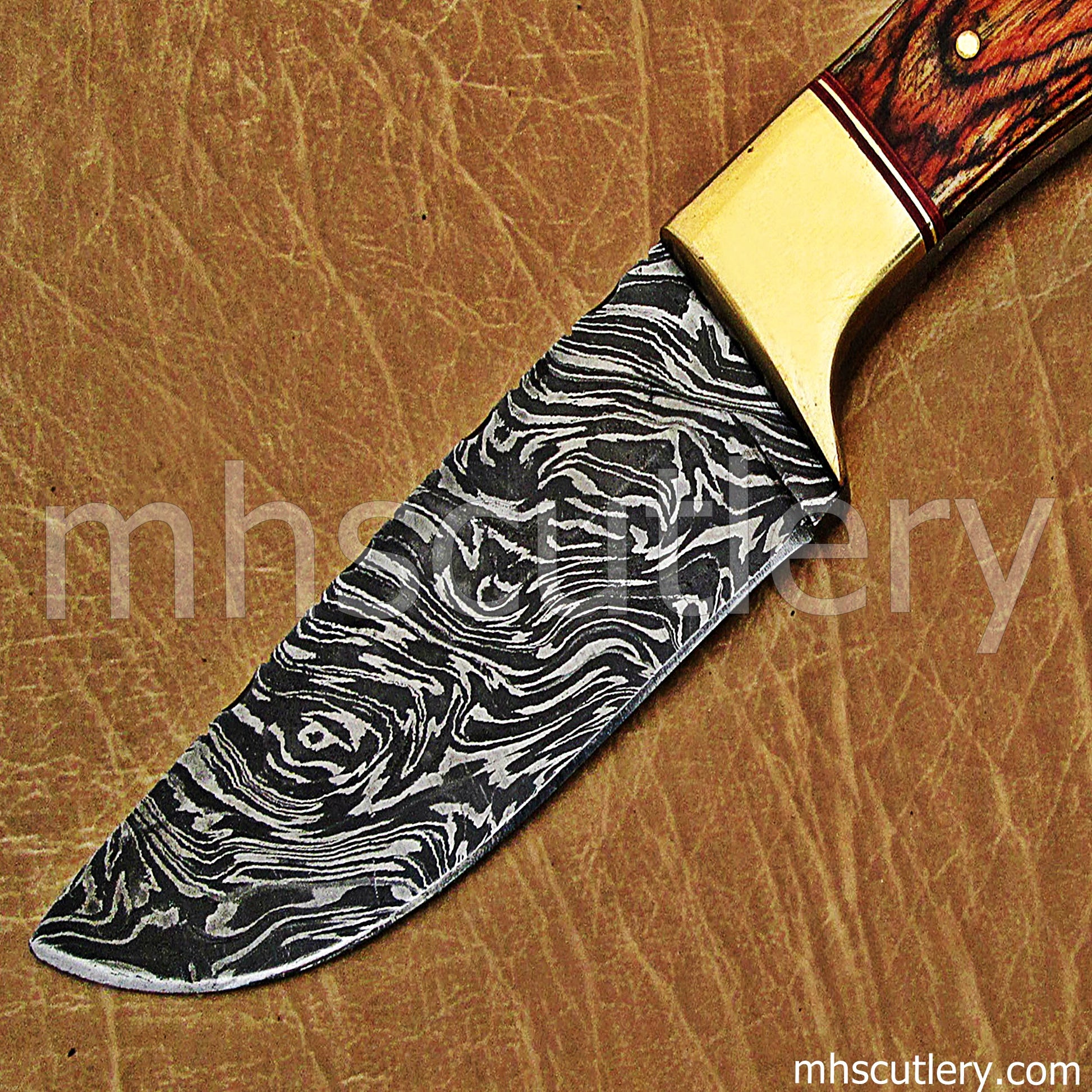 Damascus Steel Fancy Hunter / Pakka Wood Handle | mhscutlery