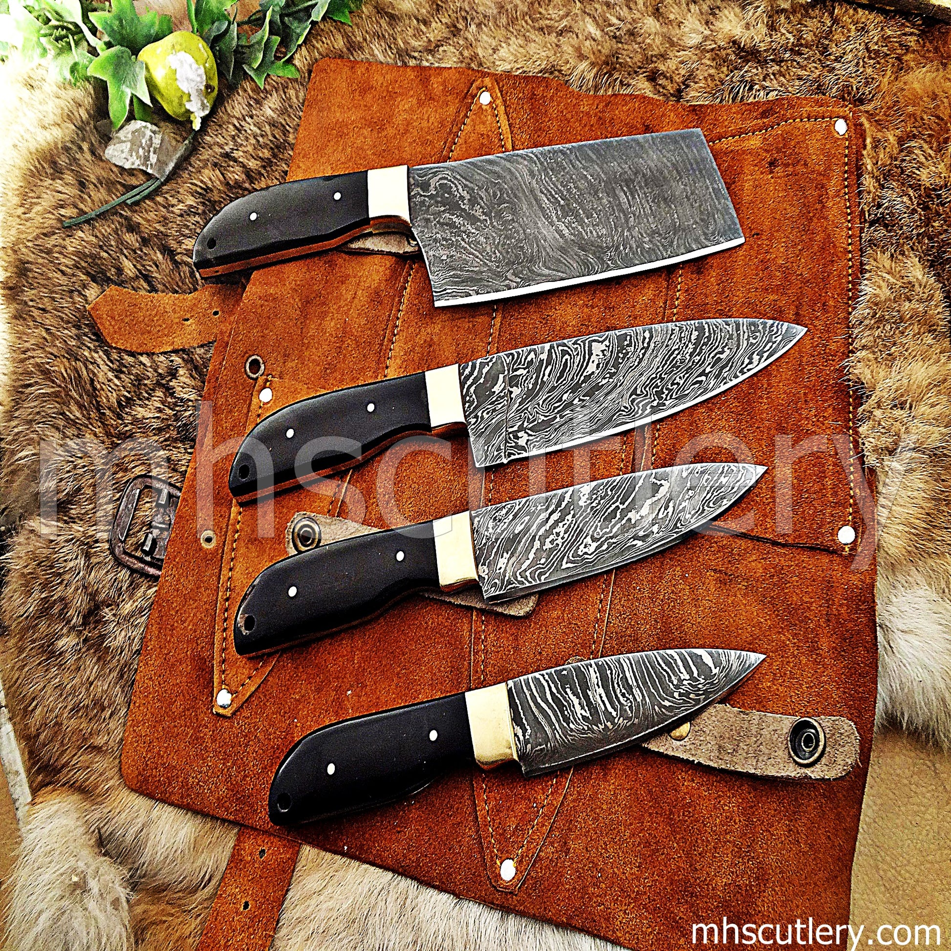 Hand Forged Damascus Steel Chef Set / 4 Pcs | mhscutlery