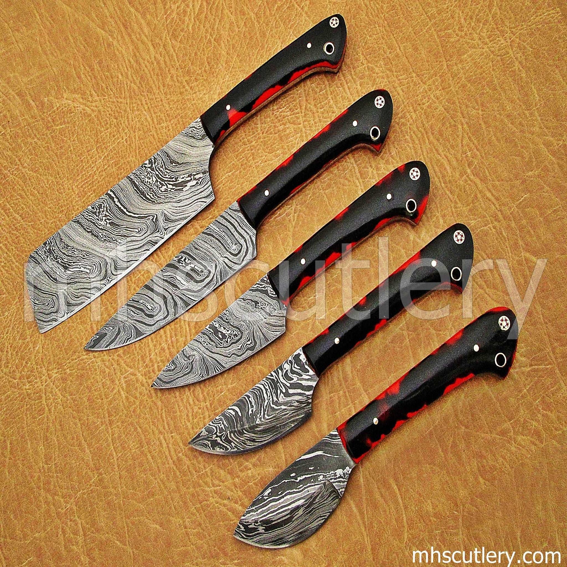 Custom Hand Forged Damascus Steel Kitchen Knife Set / 5 Pcs | mhscutlery