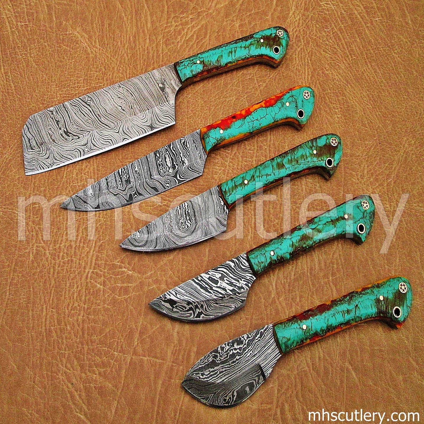 Custom Hand Forged Damascus Steel Kitchen Set | mhscutlery