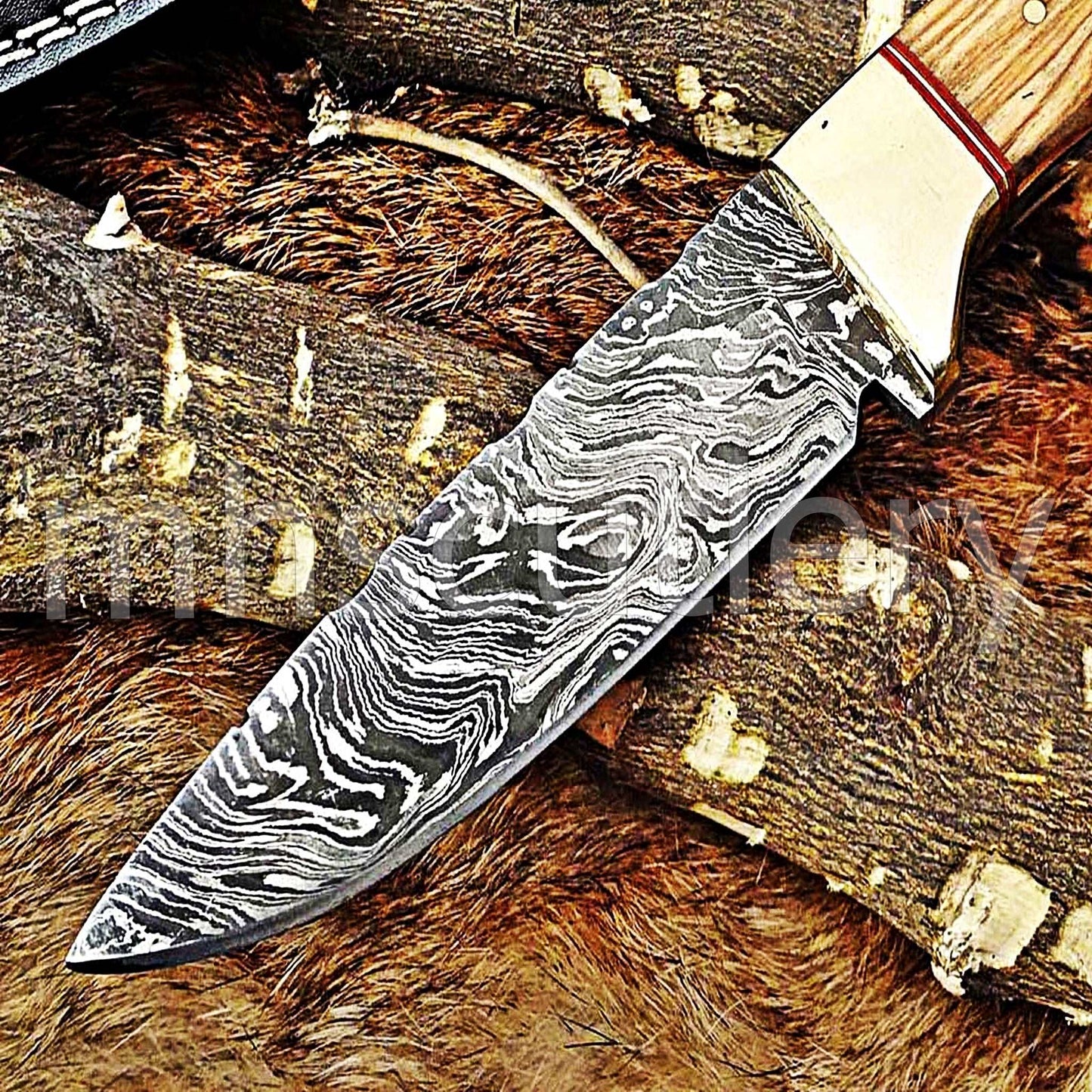 Custom Hand Forged Damascus Steel Hunter Skinner Knife | mhscutlery