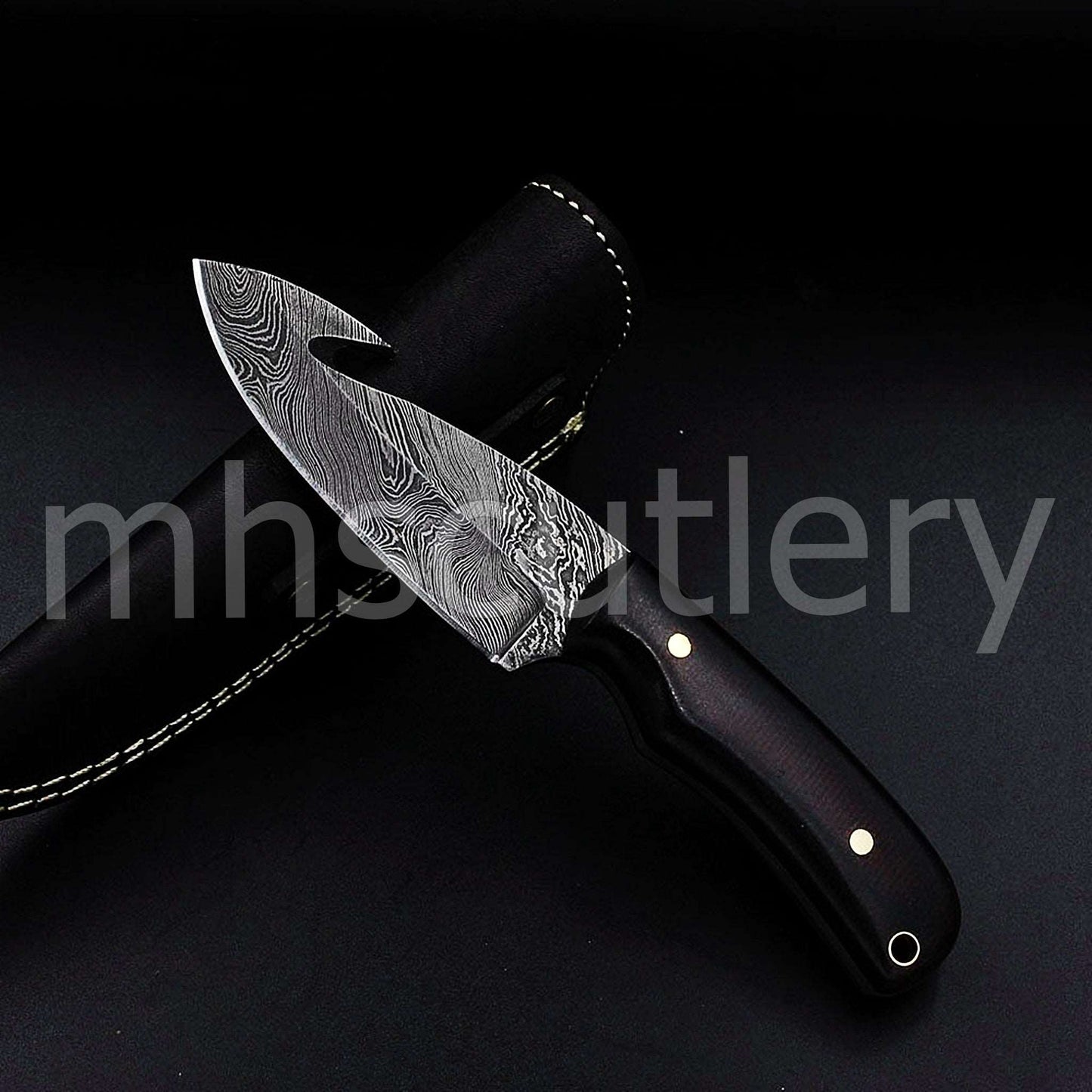 Custom Hand Forged Damascus Gut-Hook Steel Hunter Skinner Knife With Micarta Handle | mhscutlery