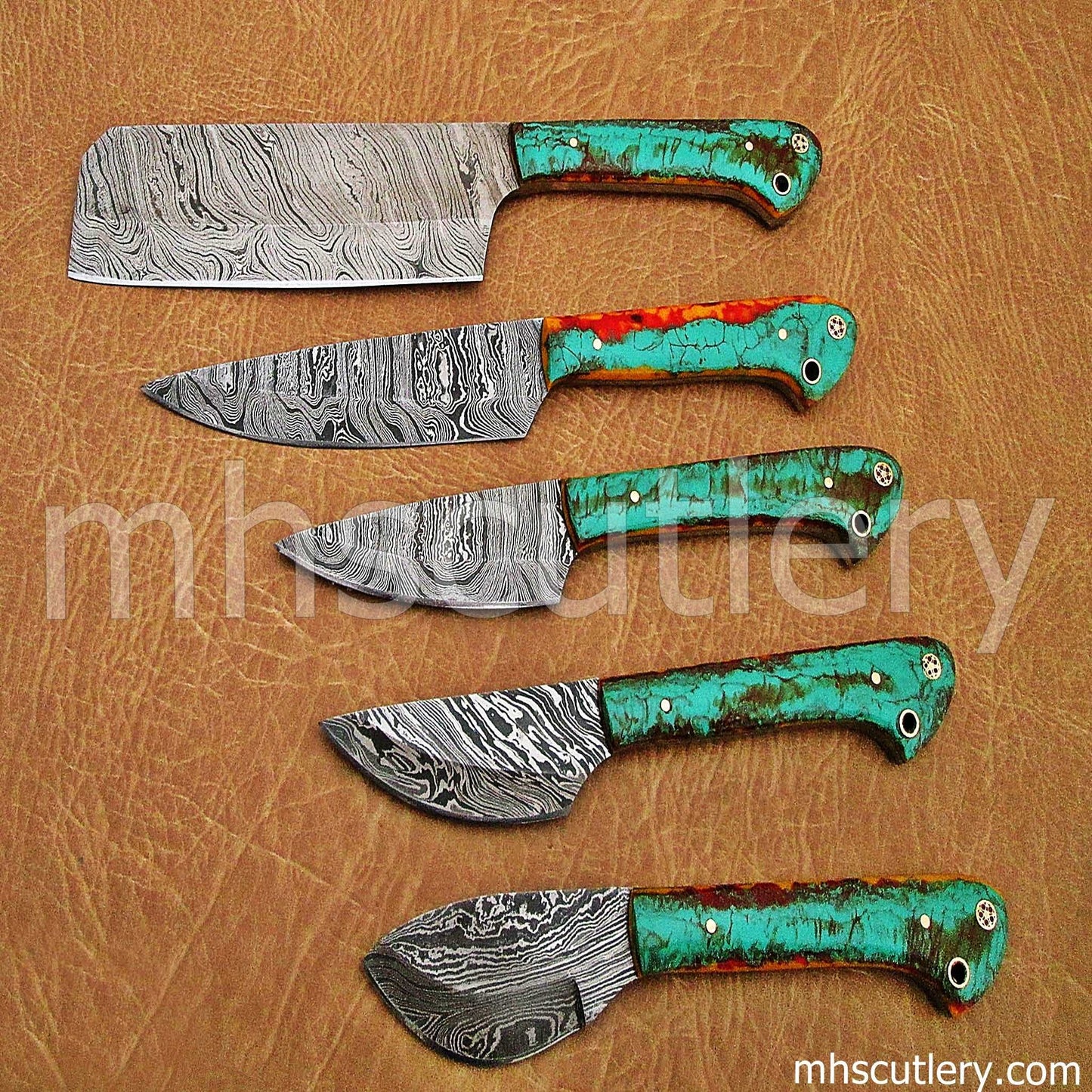 Custom Hand Forged Damascus Steel Kitchen Set | mhscutlery