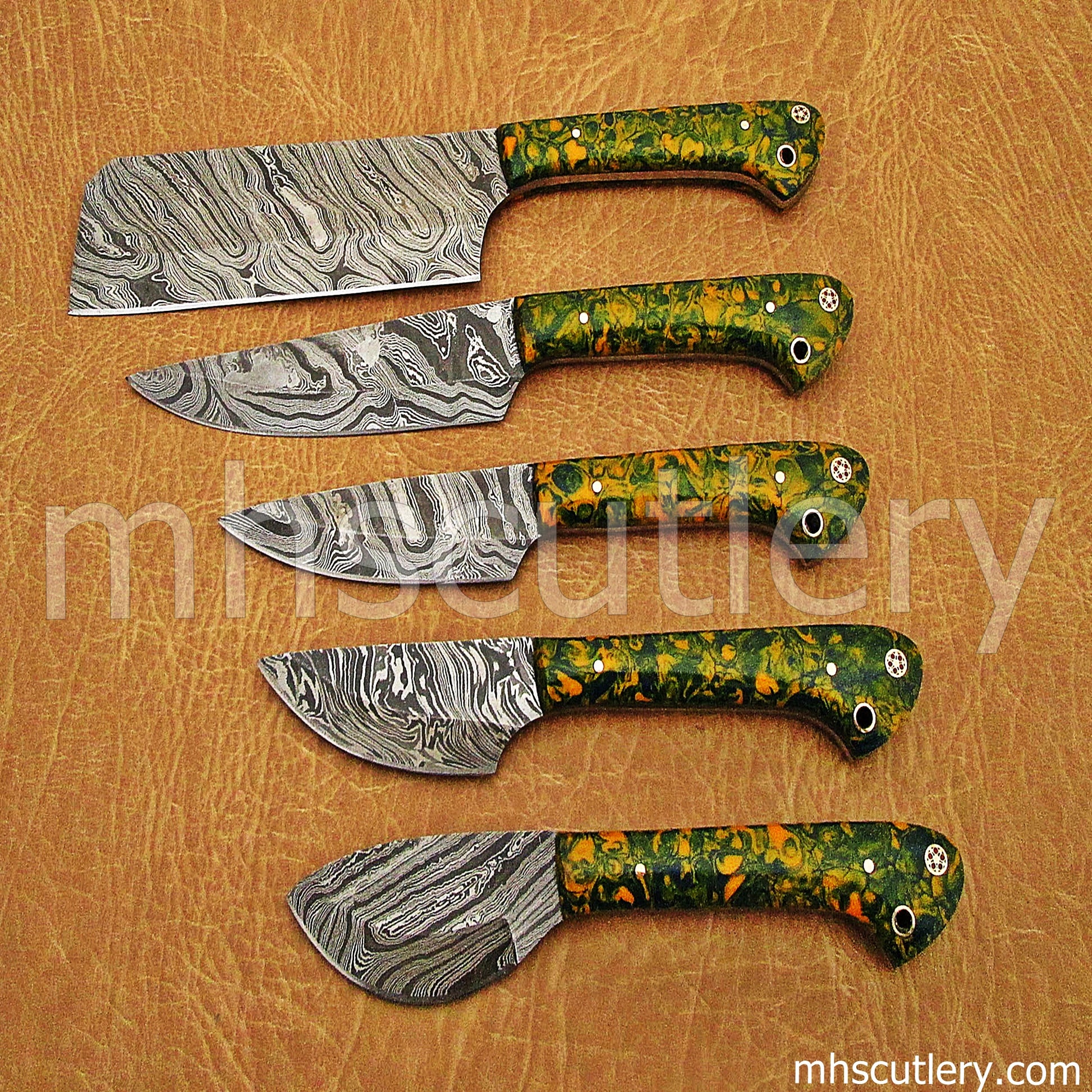 Custom Handmade Damascus Steel Chef Set / 5 Pcs | mhscutlery