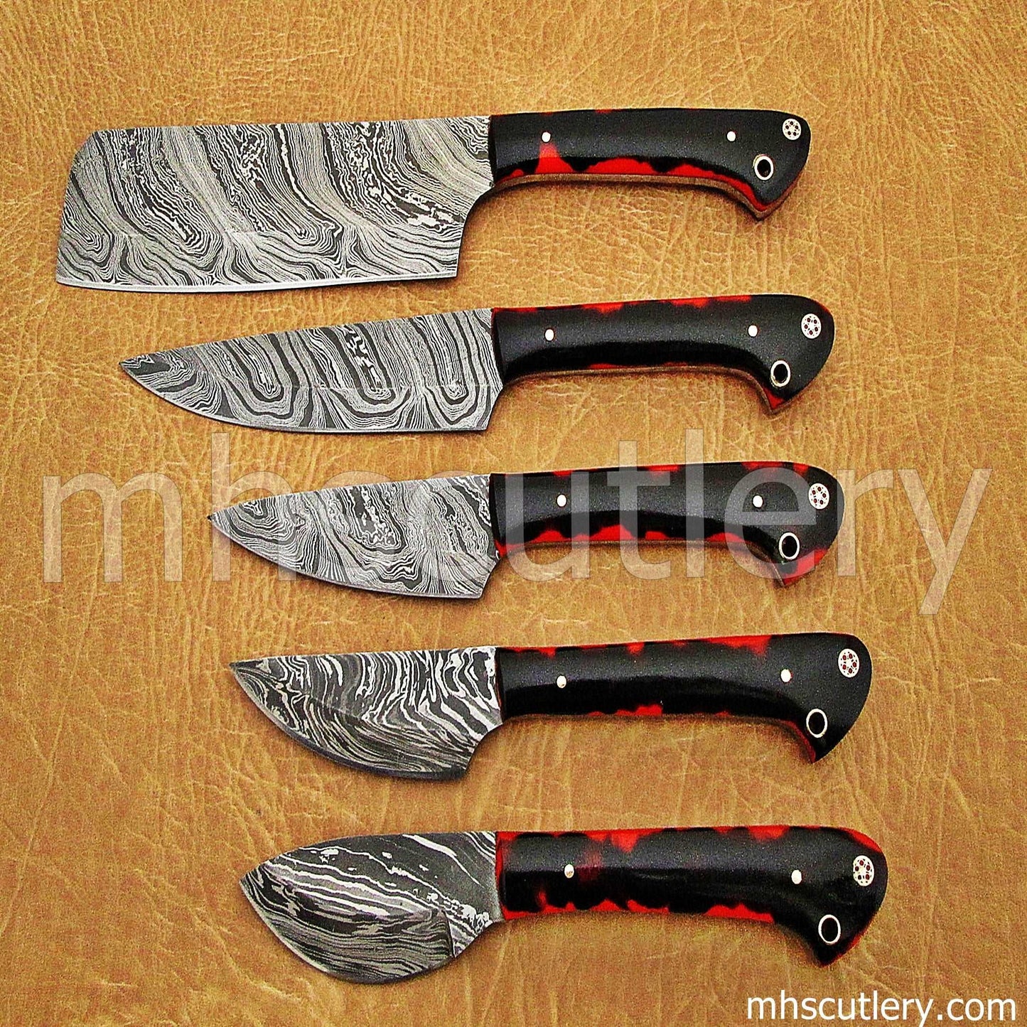 Custom Hand Forged Damascus Steel Kitchen Knife Set / 5 Pcs | mhscutlery