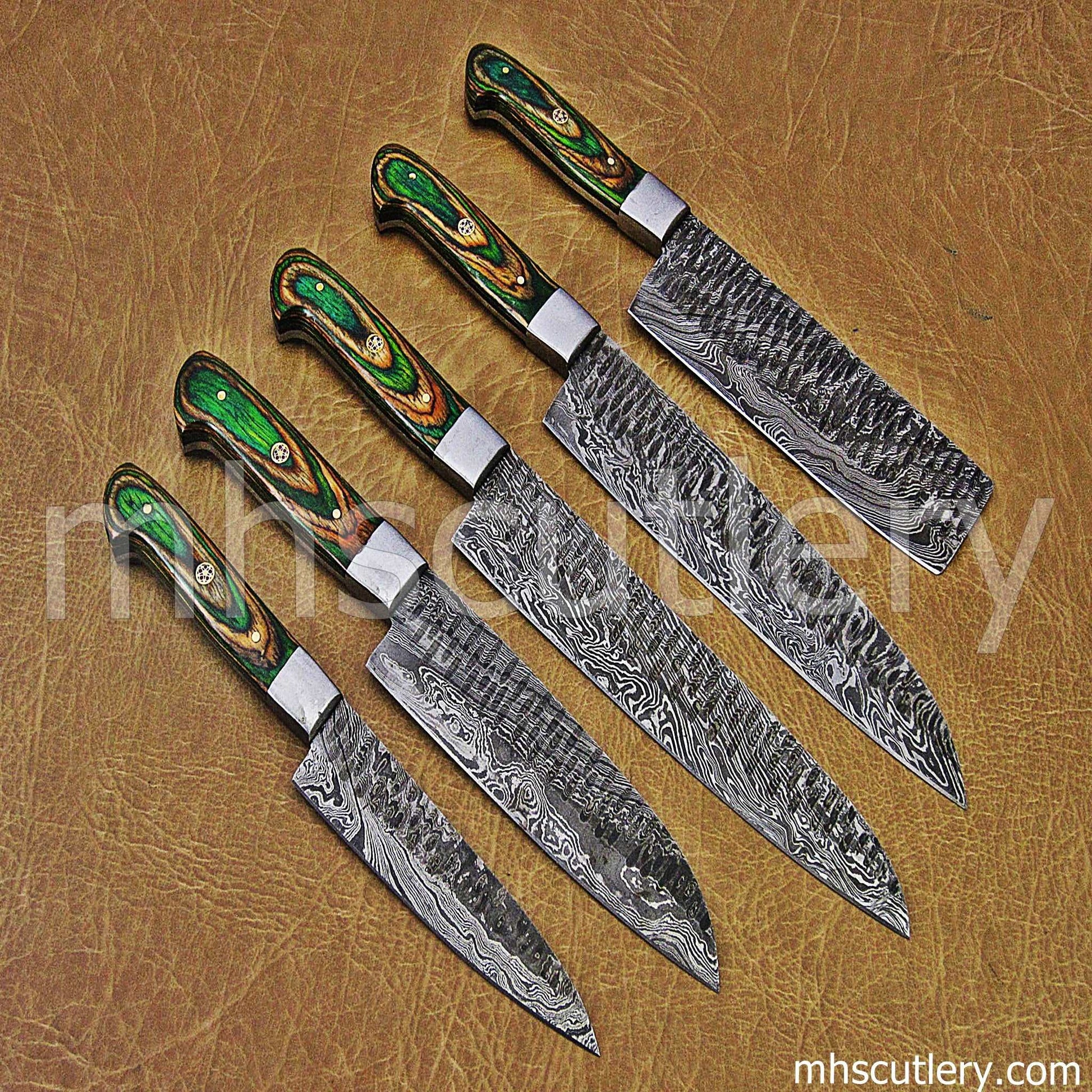 Custom Hand Forged Damascus Steel Chef Knives Set | mhscutlery