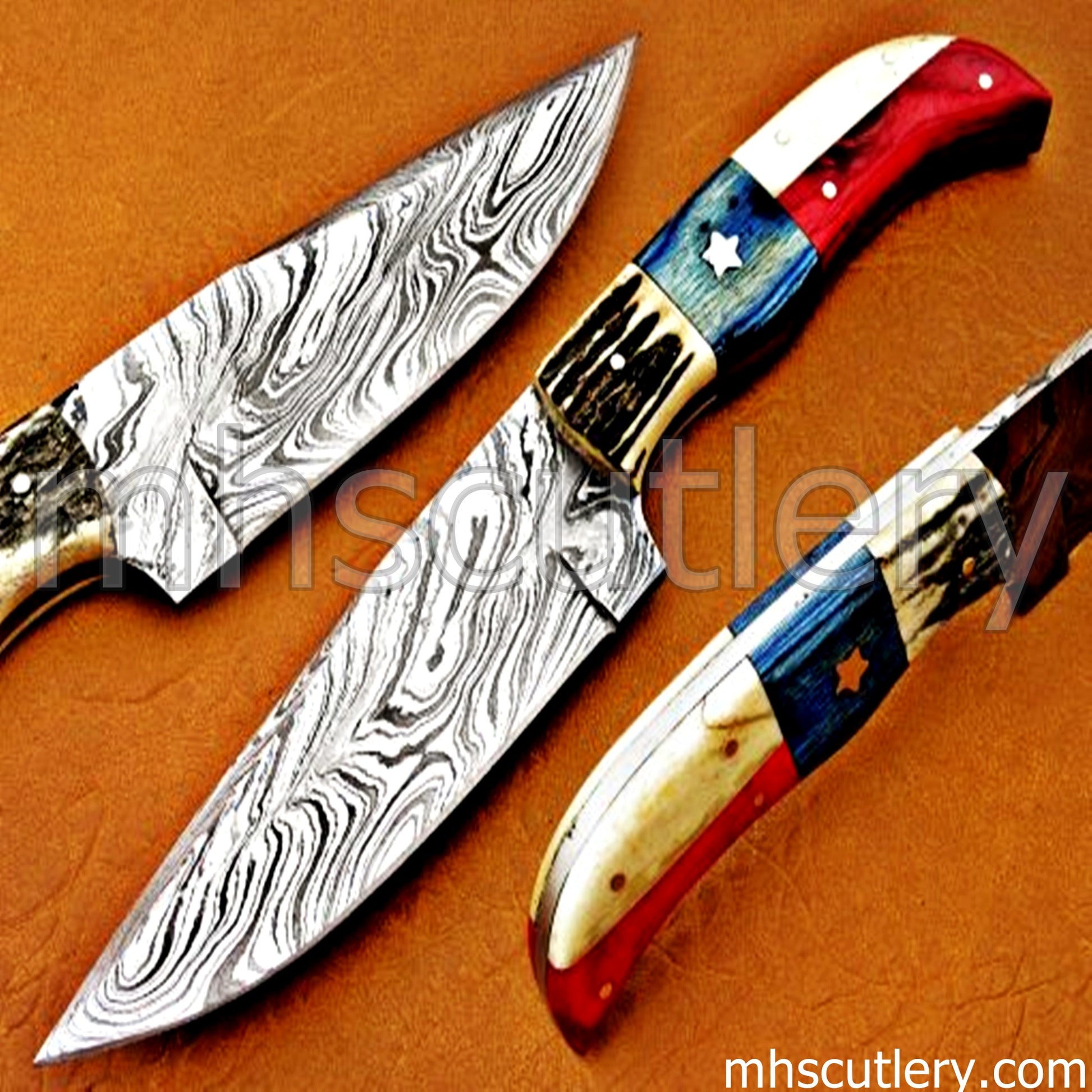 Handmade Damascus Steel American Flag Knife | mhscutlery