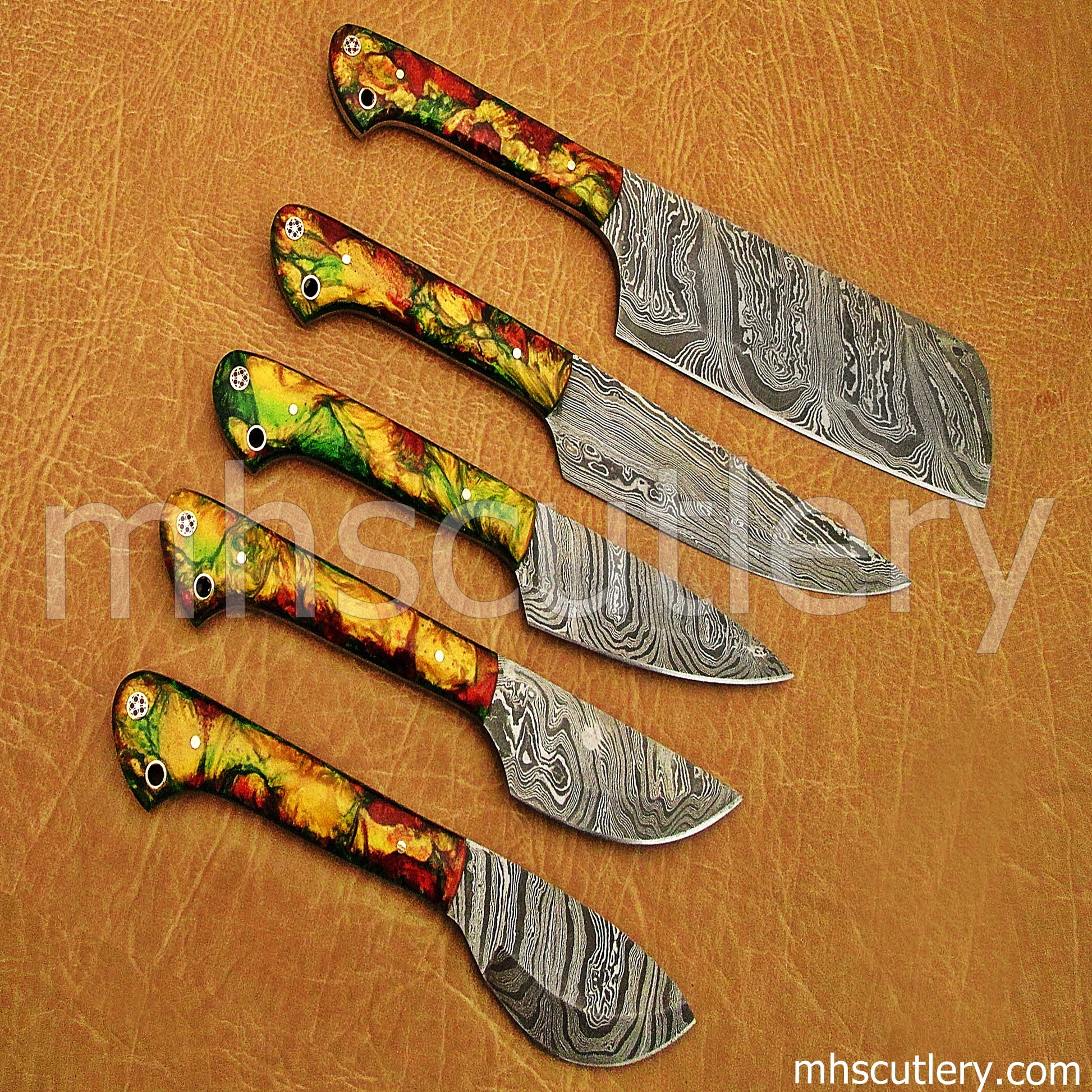Handmade Damascus Steel Kitchen Knife Set / 5 Pcs | mhscutlery