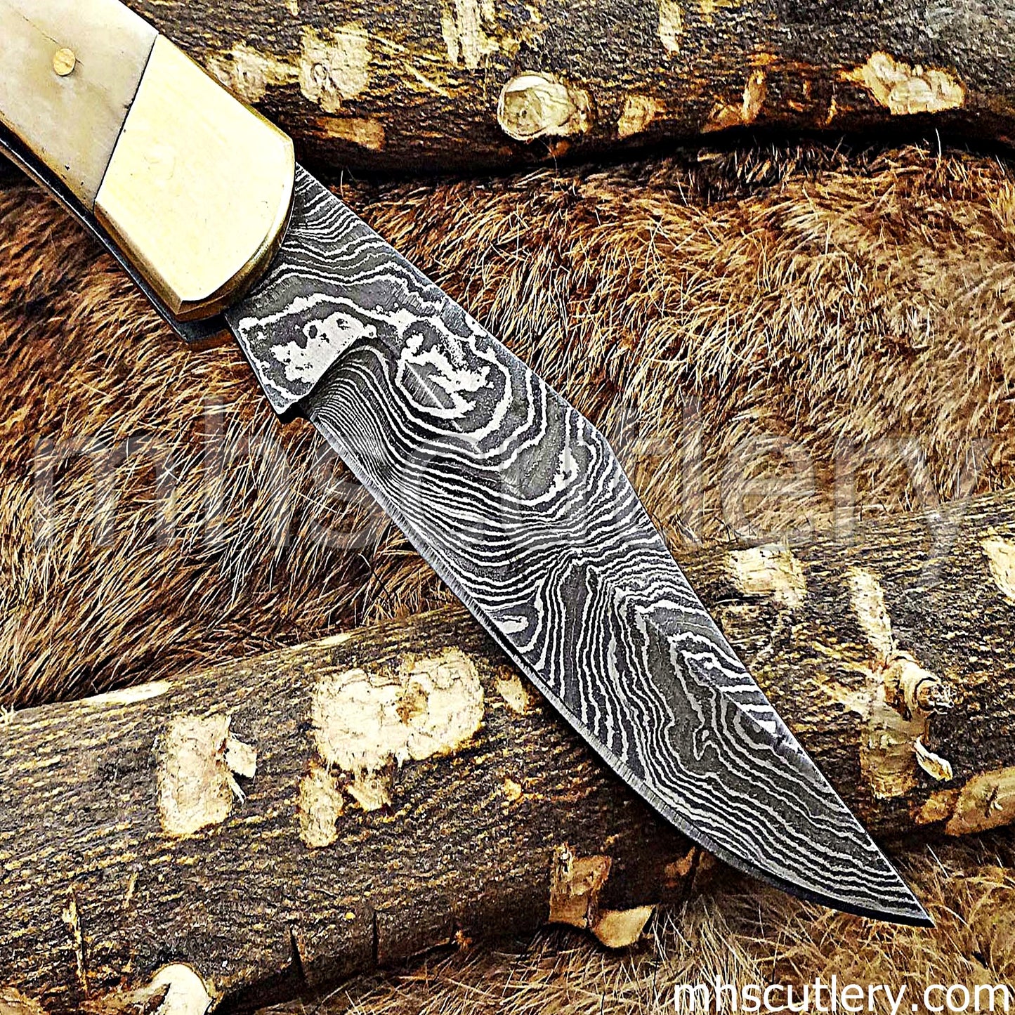 Custom Handmade Damascus Steel Buck Folder Knife | mhscutlery