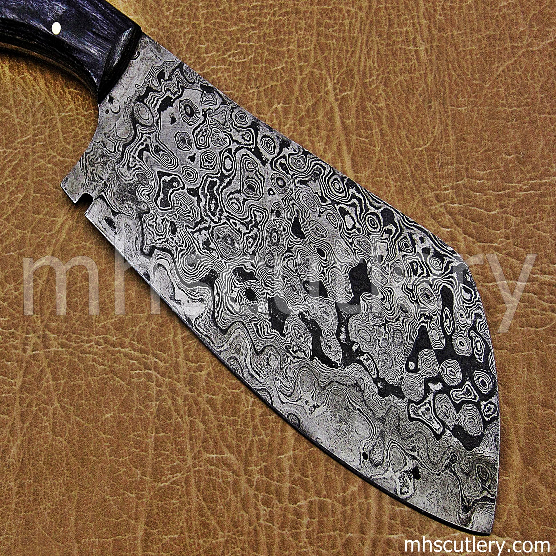 Custom Hand Forged Raindrop Damascus Steel Heavy Cleaver | mhscutlery
