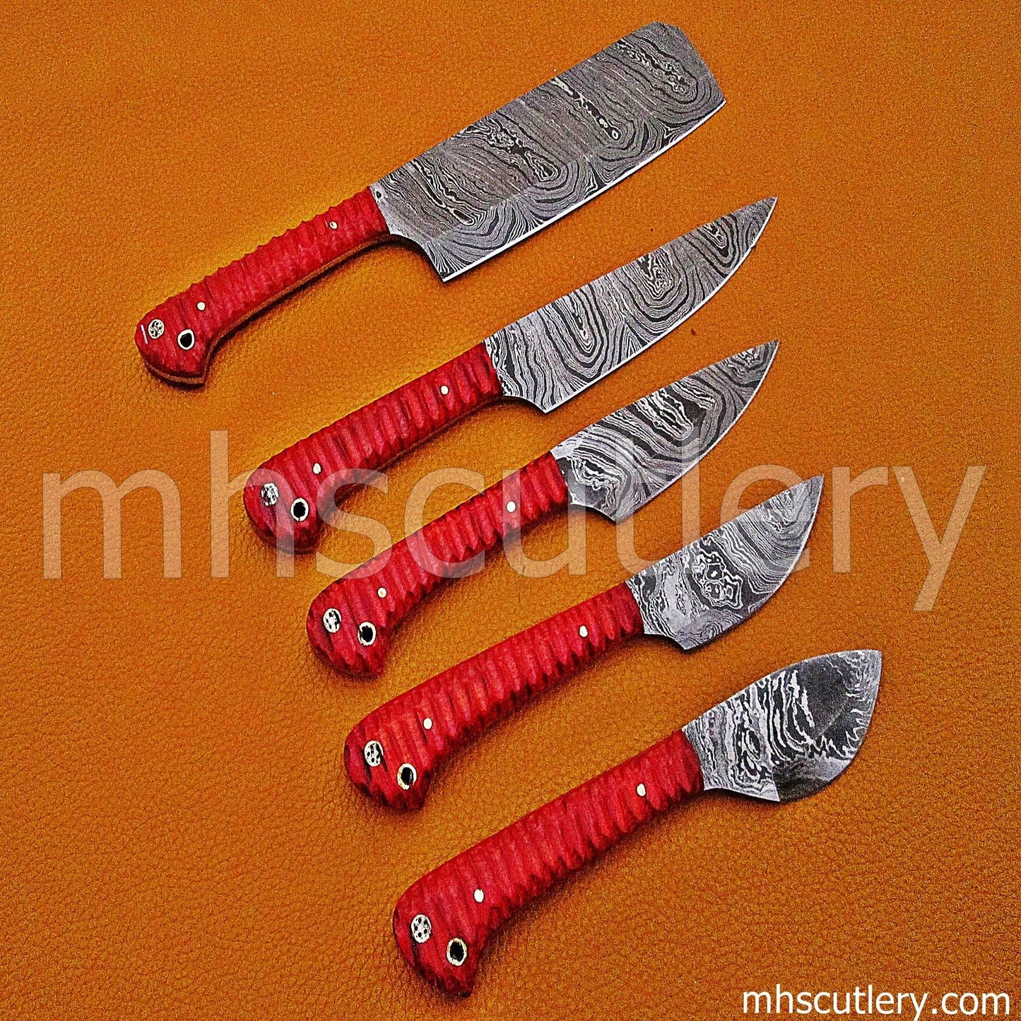 Custom Hand Forged Damascus Steel Chef Knives Set / 5 Pcs | mhscutlery