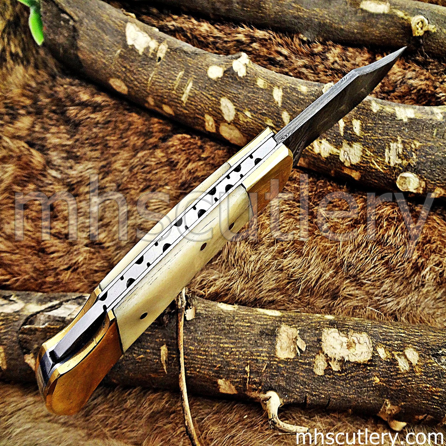 Custom Handmade Damascus Steel Buck Folder Knife | mhscutlery