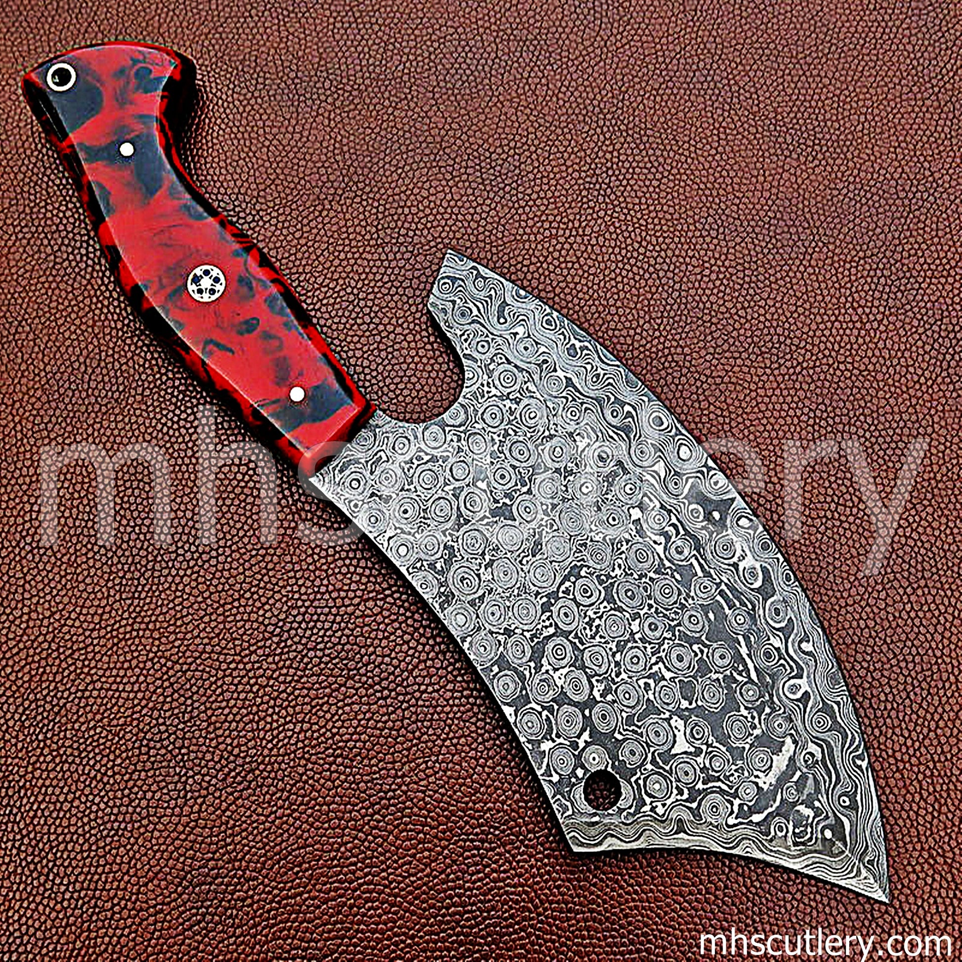 Raindrop Damascus Steel Kitchen's Chef Cleaver Knife / Resin Handle | mhscutlery