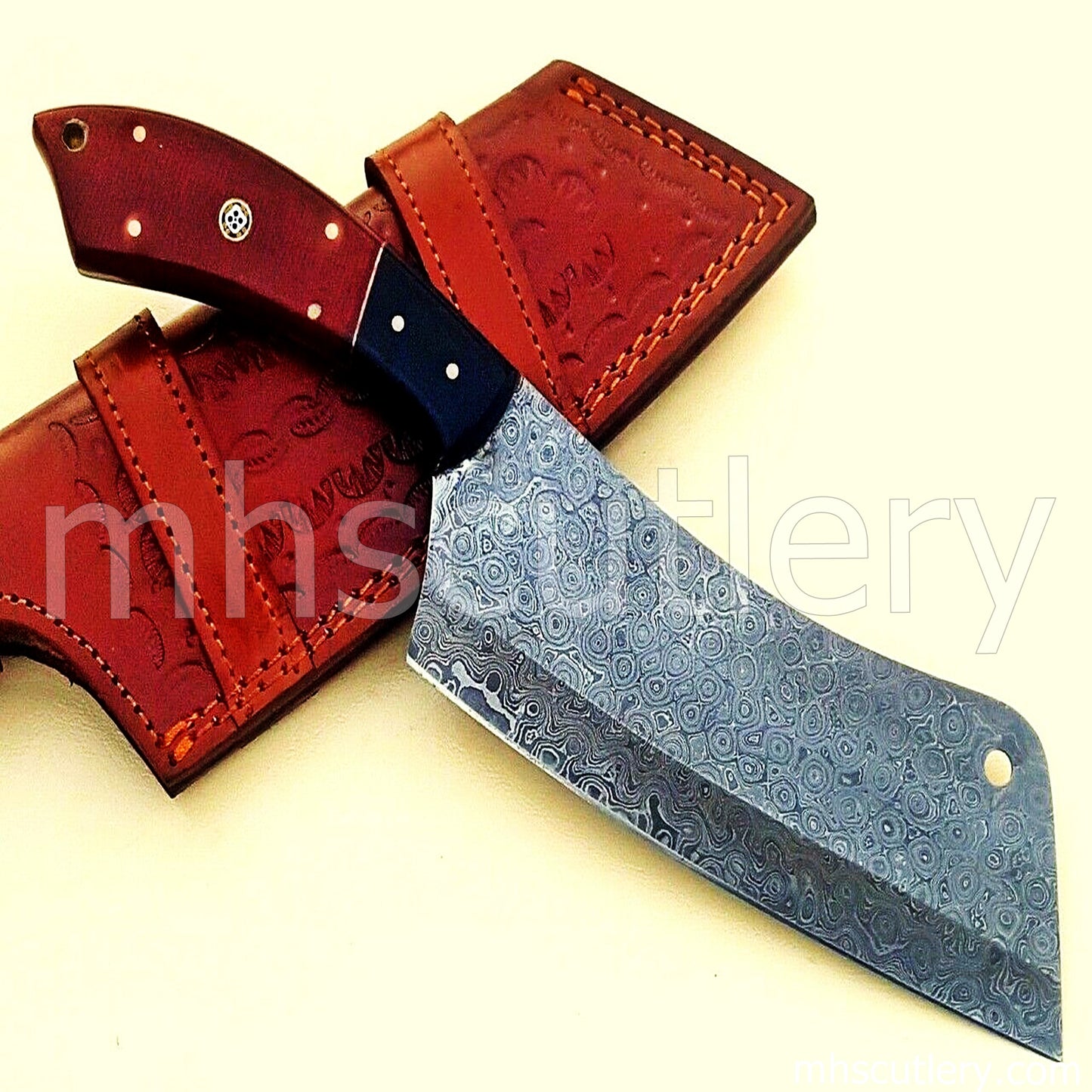Hand Forged Damascus Steel Chef Cleaver / Micarta Handle | mhscutlery