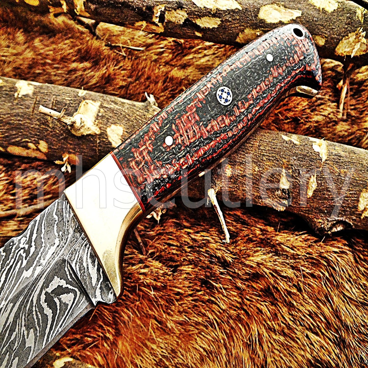 Custom Made Damascus Steel Slim Hunter Skinning Knife / Micarta Handle | mhscutlery