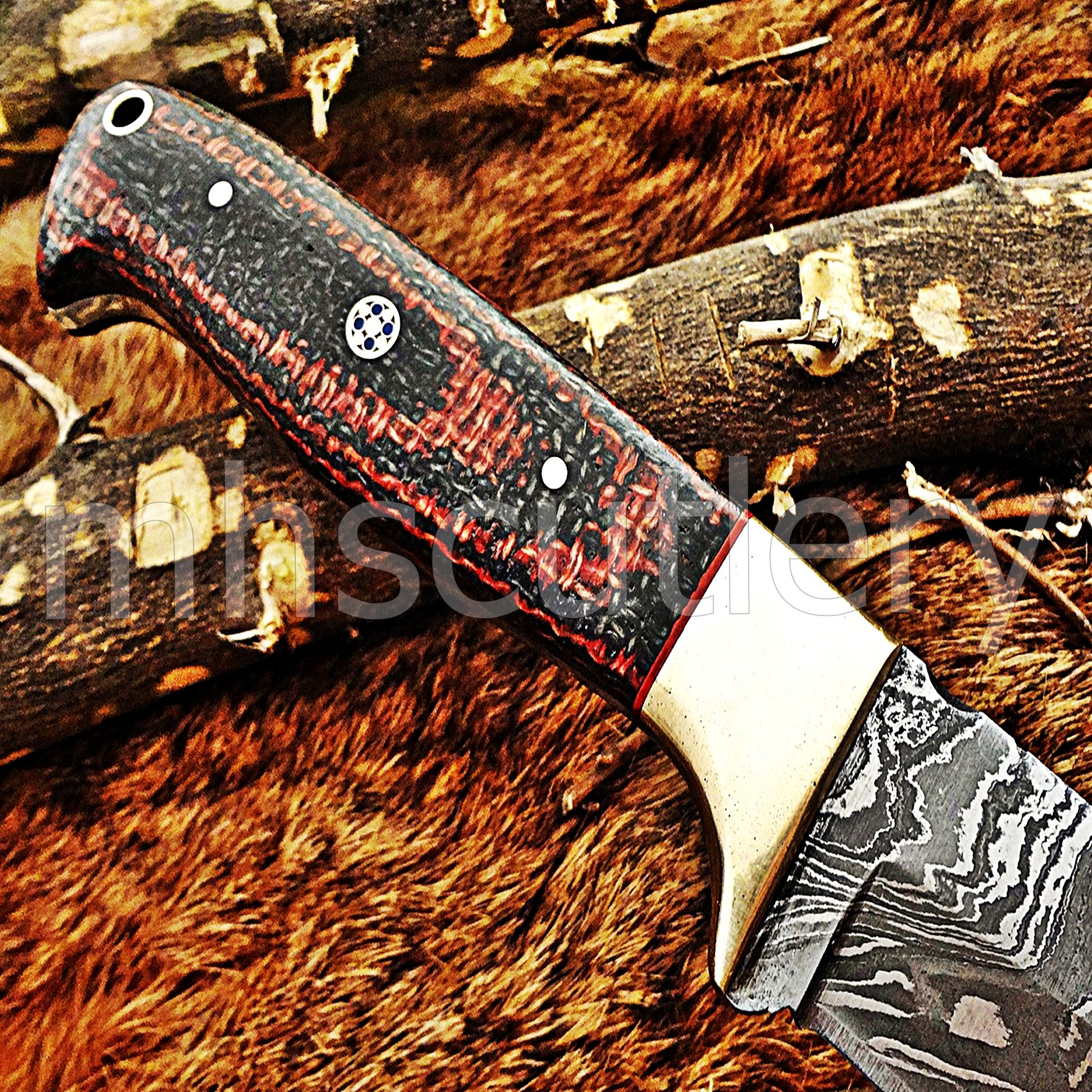 Custom Made Damascus Steel Slim Hunter Skinning Knife / Micarta Handle | mhscutlery