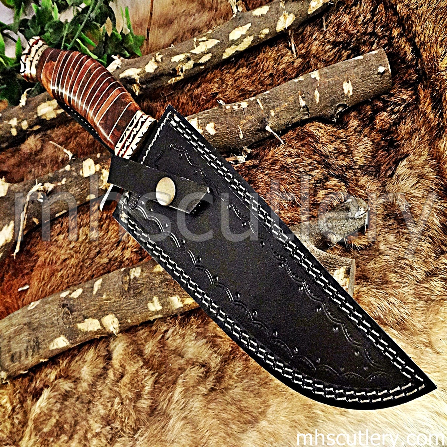 Hand Forged Damascus Steel Bowie Hunting Knife / Fancy Handle | mhscutlery