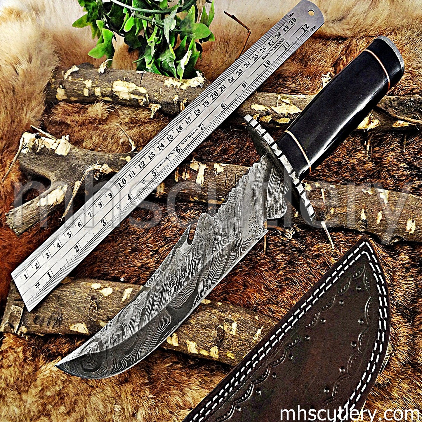 Custom Handmade Damascus Steel Fancy Hunter Bowie | mhscutlery
