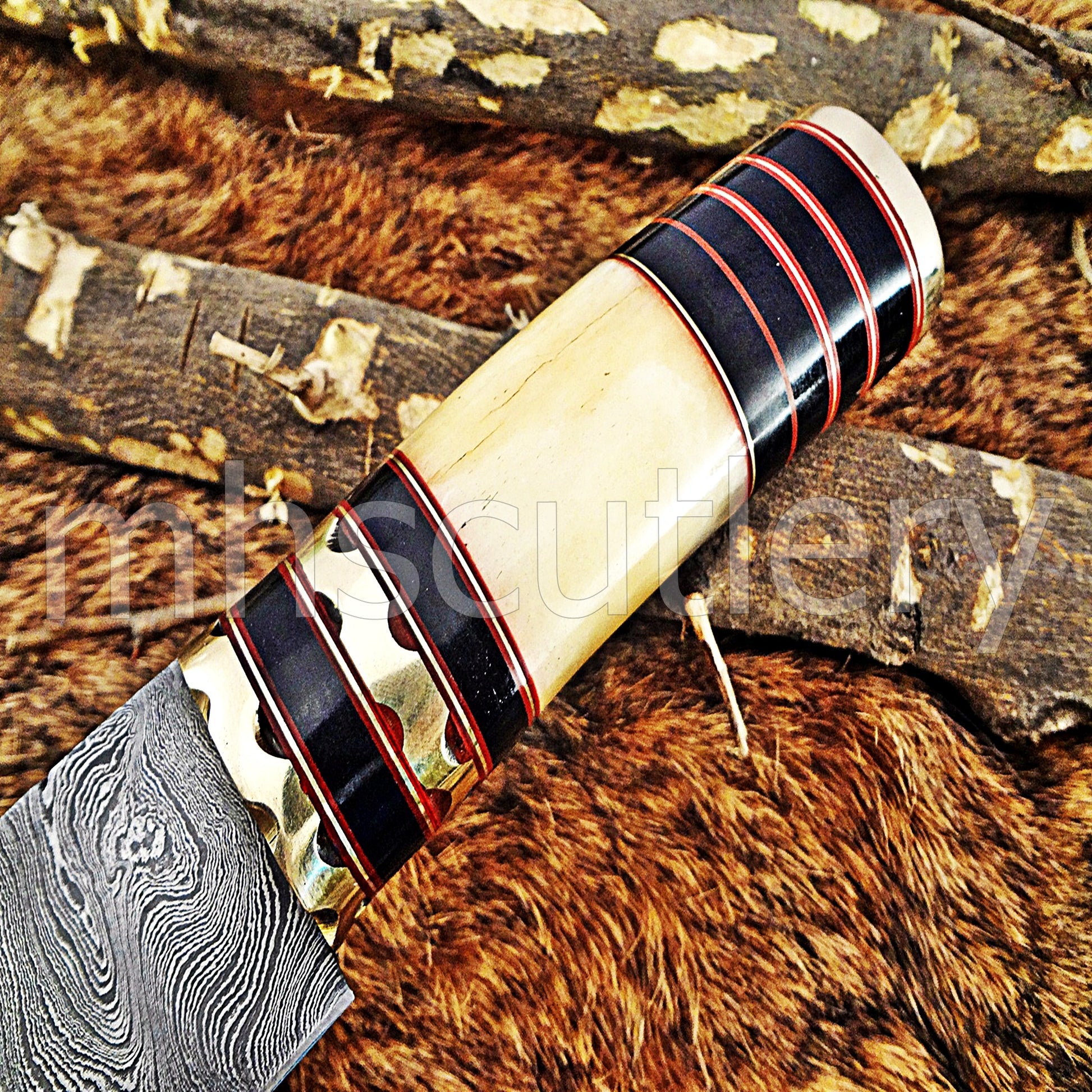 Handmade Damascus Steel Hunting Skinner Rat Tail Knife | mhscutlery