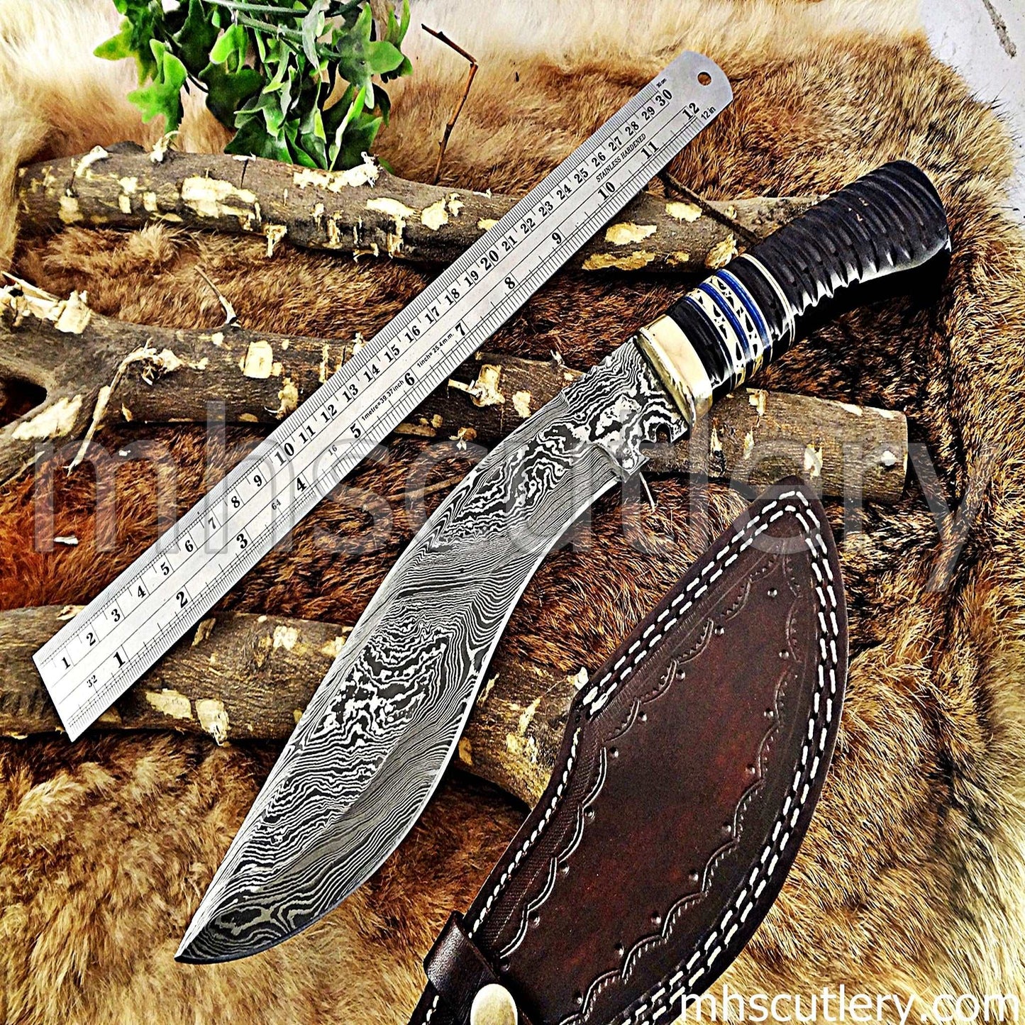 Custom Hand Forged Damascus Steel Hunter Kukri | mhscutlery