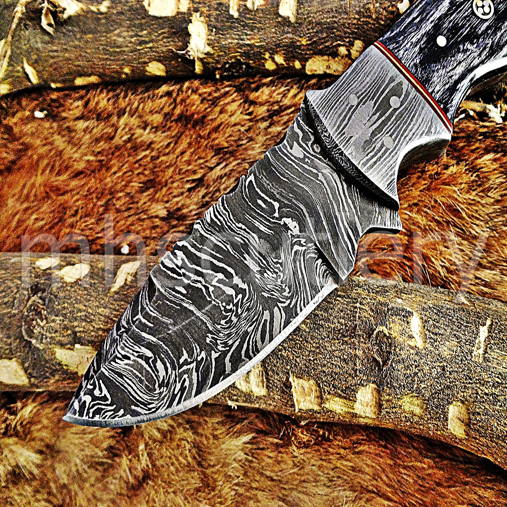 Custom Made Damascus Steel Hunter Skinning Knife | mhscutlery