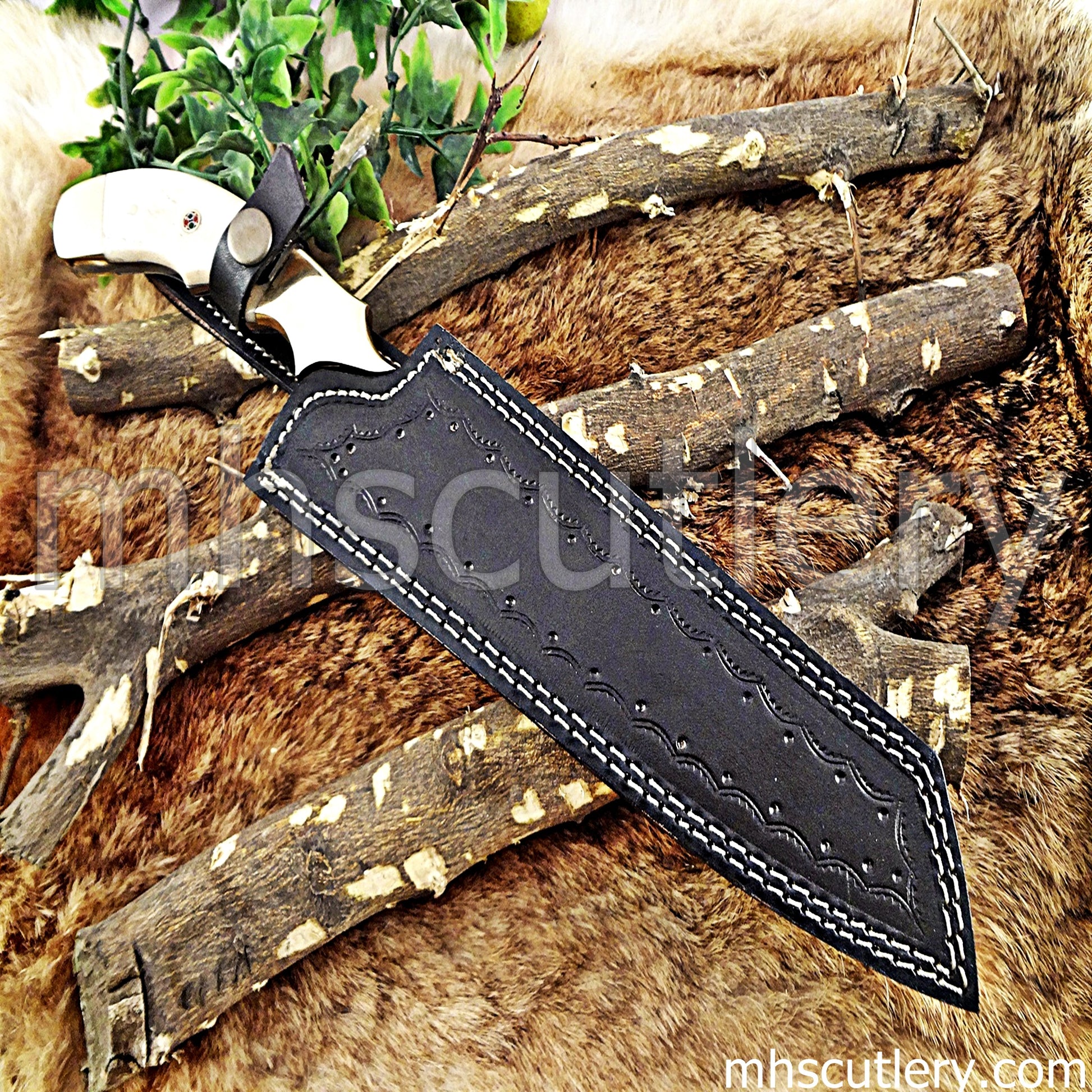 Damascus Steel Chef's Kitchen Knife / Bone Handle | mhscutlery