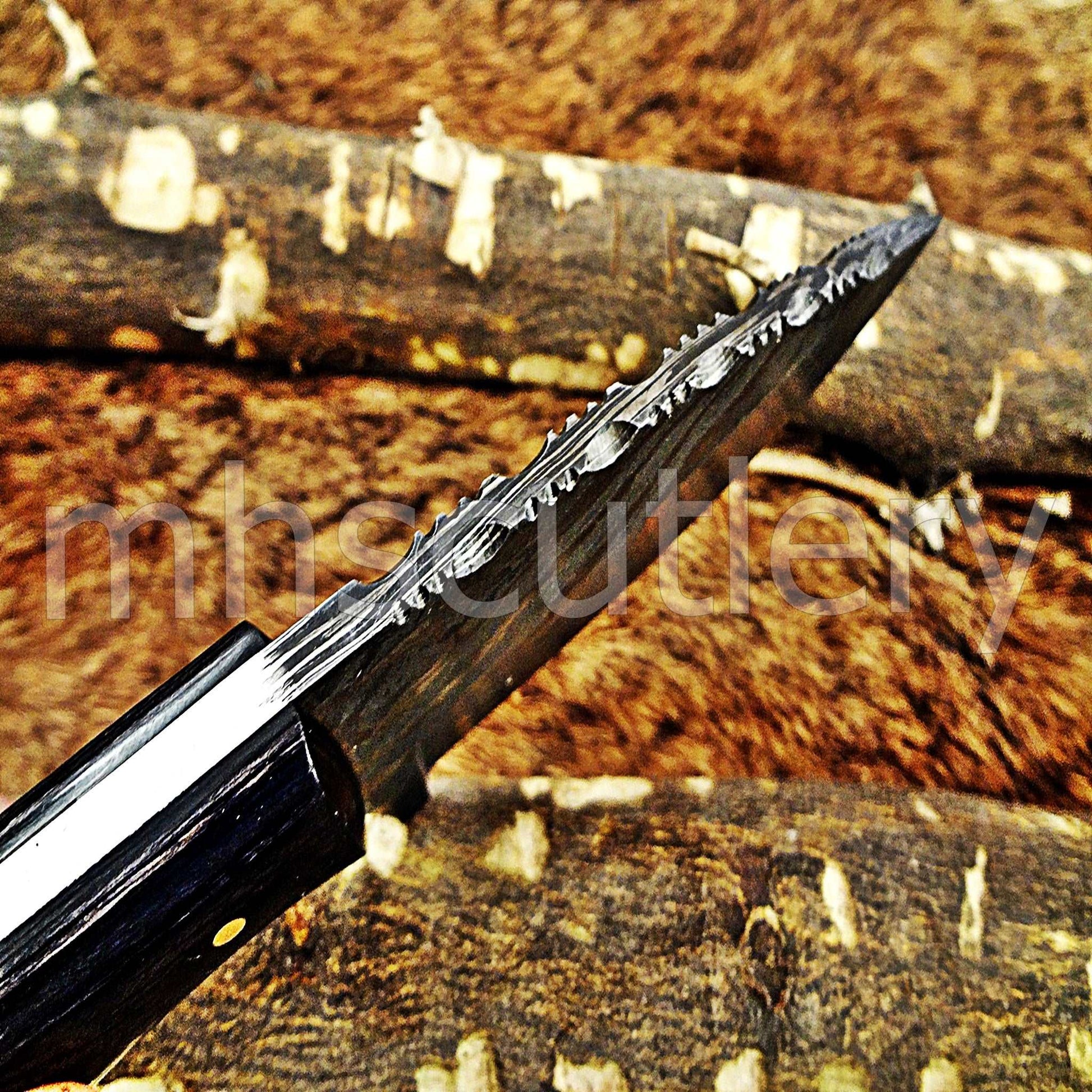 Custom Hand Forged Damascus Steel Mini Hunter | mhscutlery
