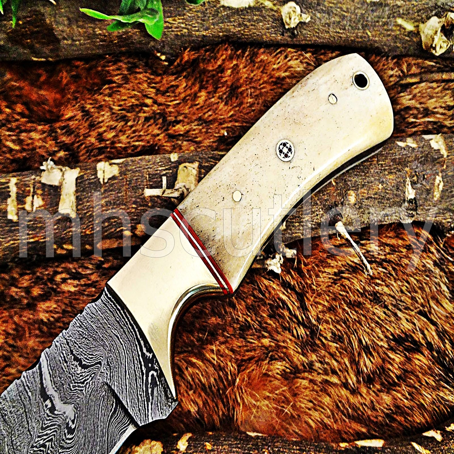 Damascus Steel Fancy Bone Hunter Knife | mhscutlery