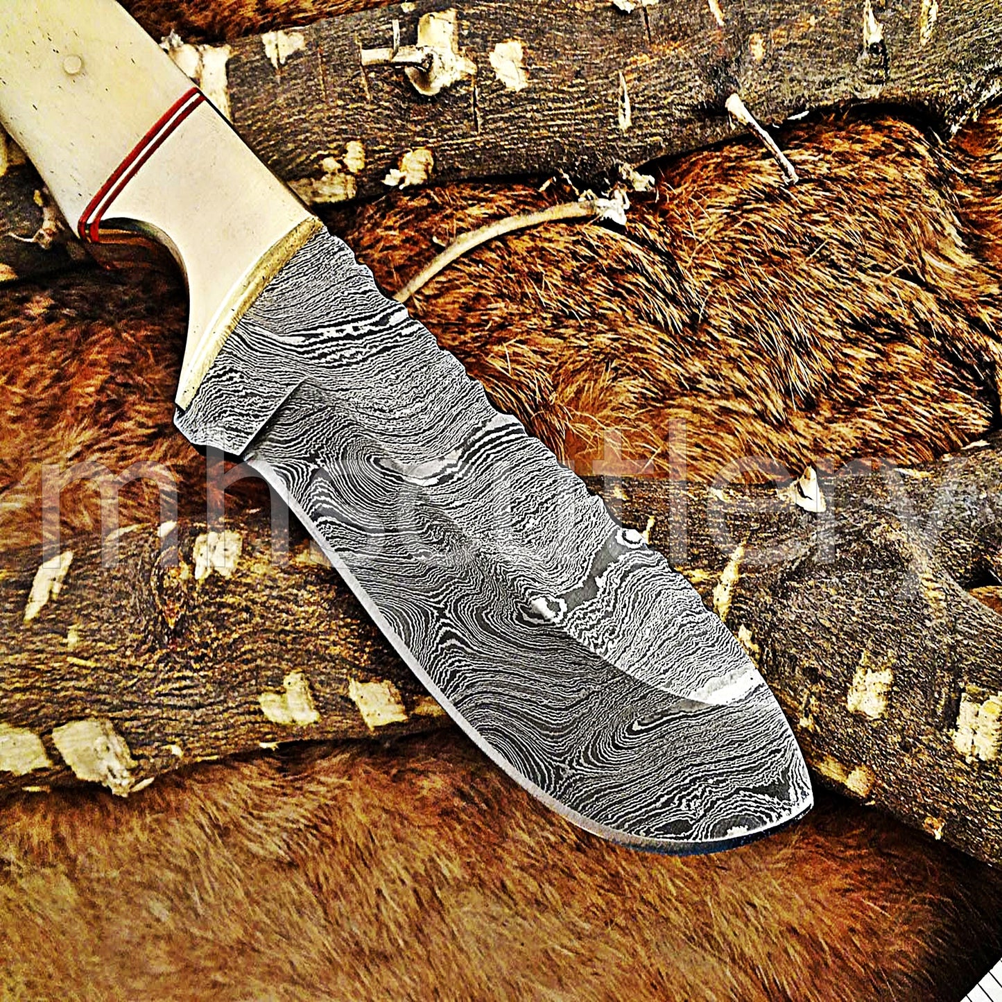 Damascus Steel Fancy Bone Hunter Knife | mhscutlery