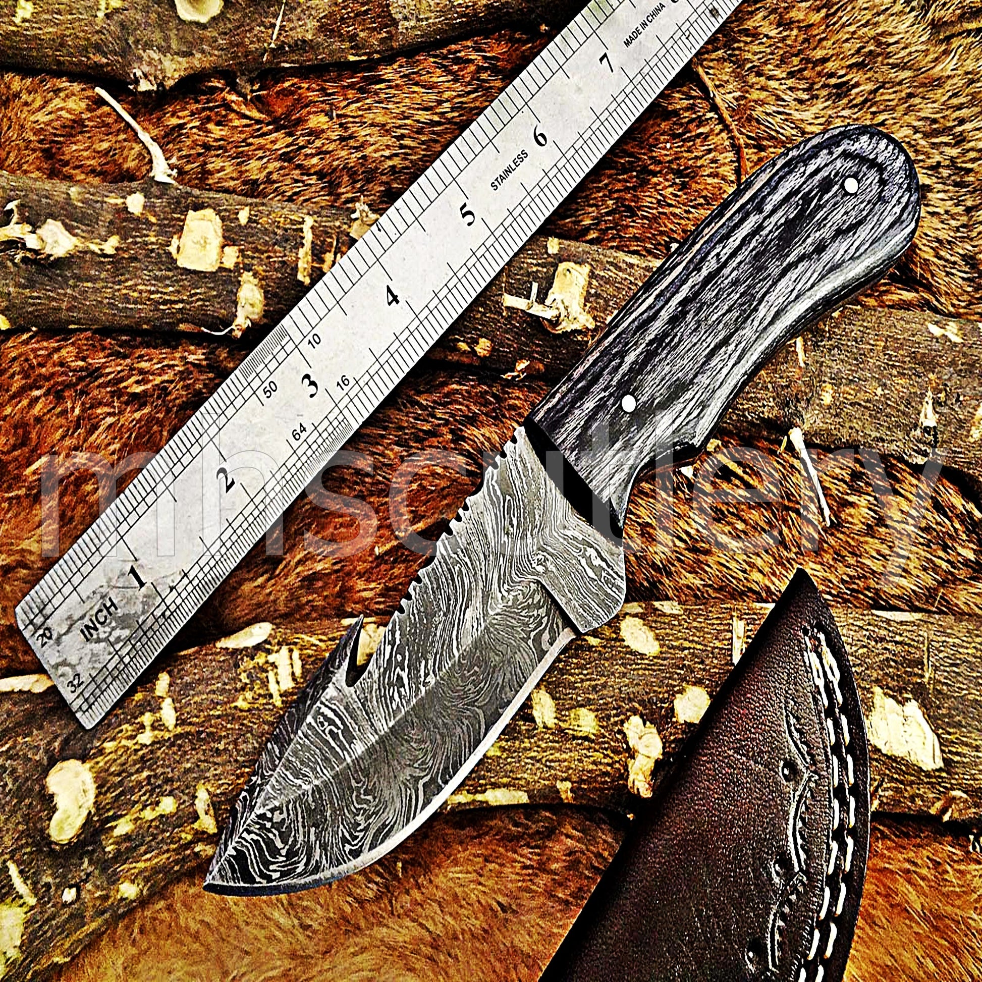 Damascus Steel Fancy Gut Hook Hunter Skinner Knife | mhscutlery
