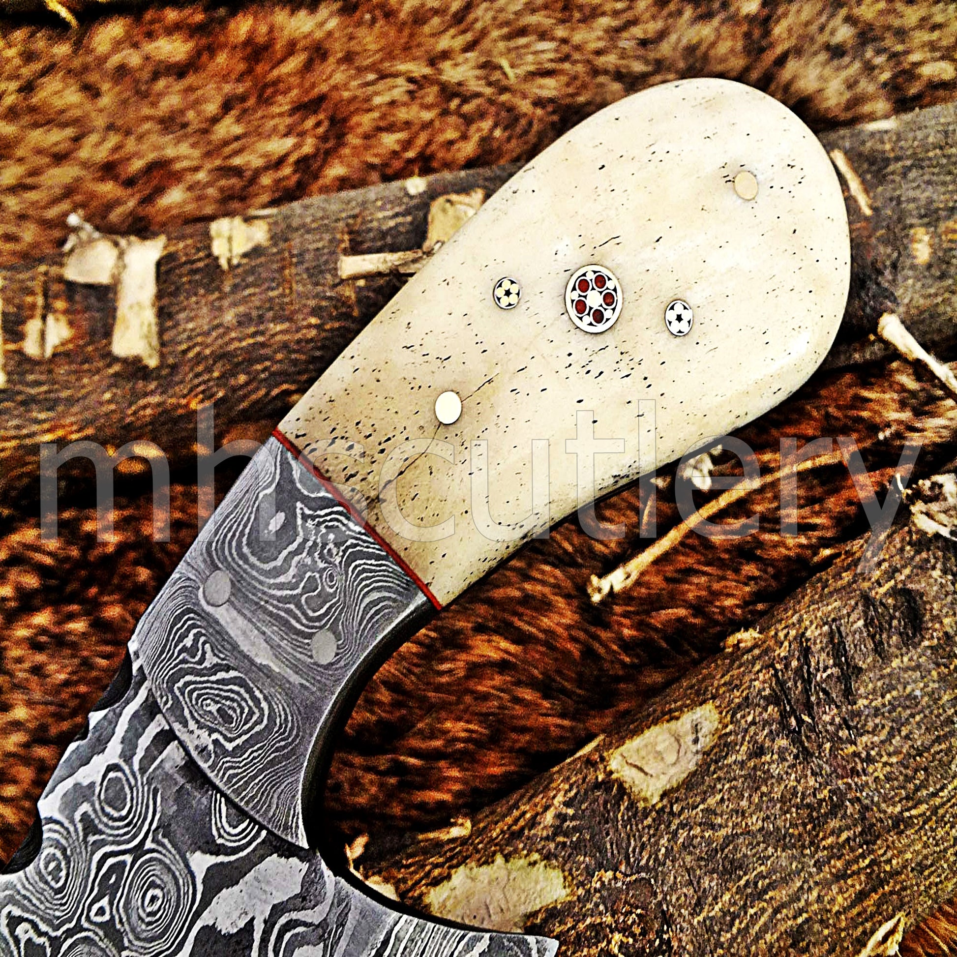 Hand Forged Raindrop Damascus Steel Pizza Knife | mhscutlery