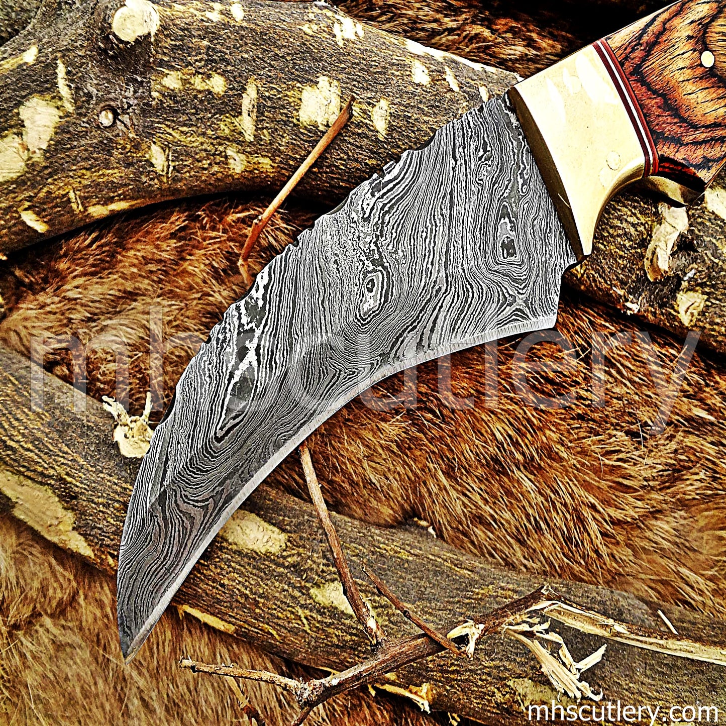 Damascus Steel Curved Skinner Knife | mhscutlery