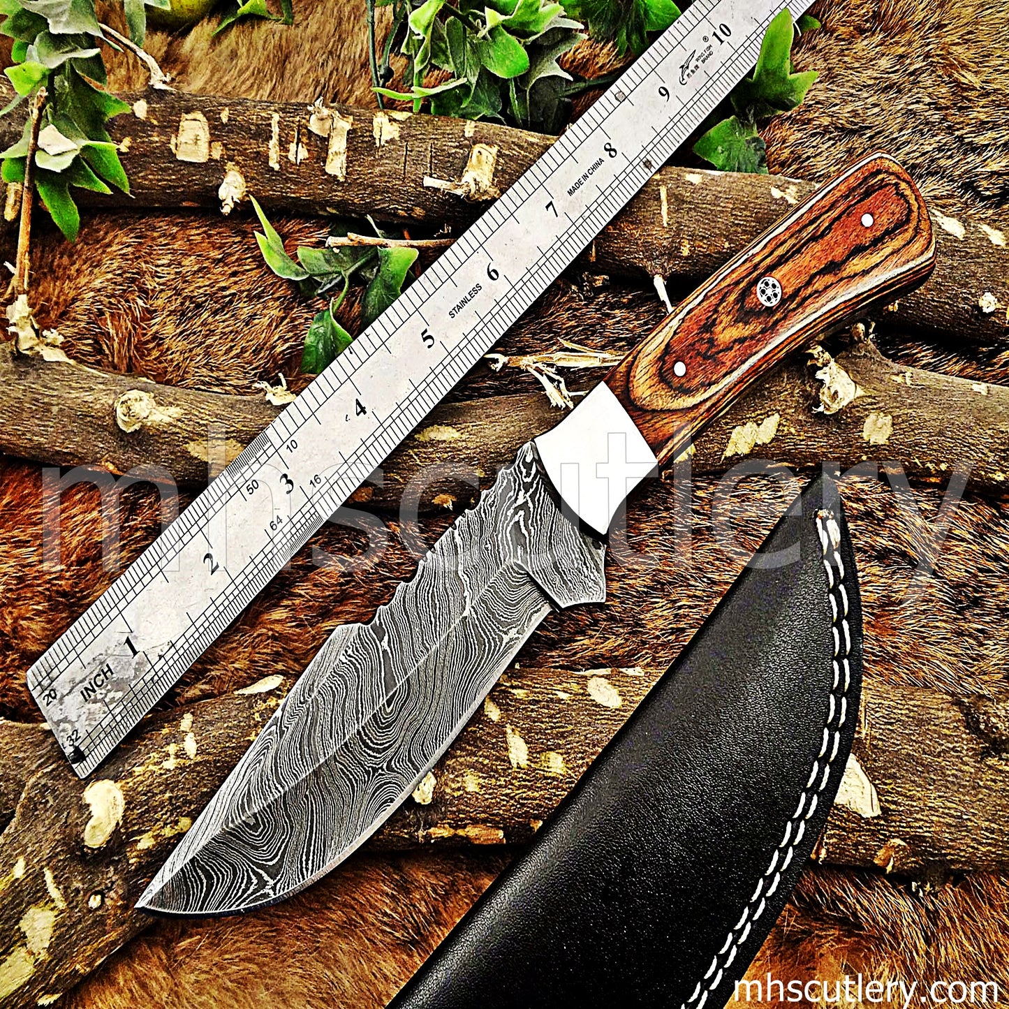 Custom Handmade Damascus Steel Skinner Knife | mhscutlery