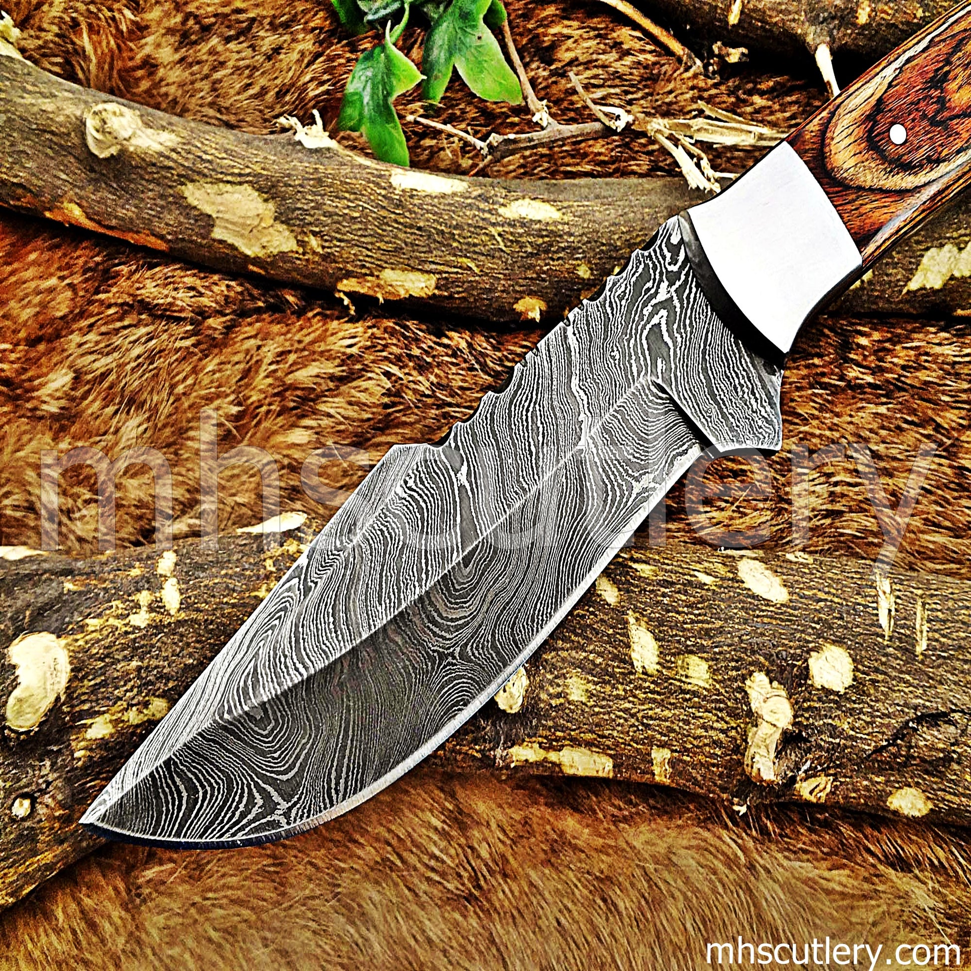 Custom Handmade Damascus Steel Skinner Knife | mhscutlery