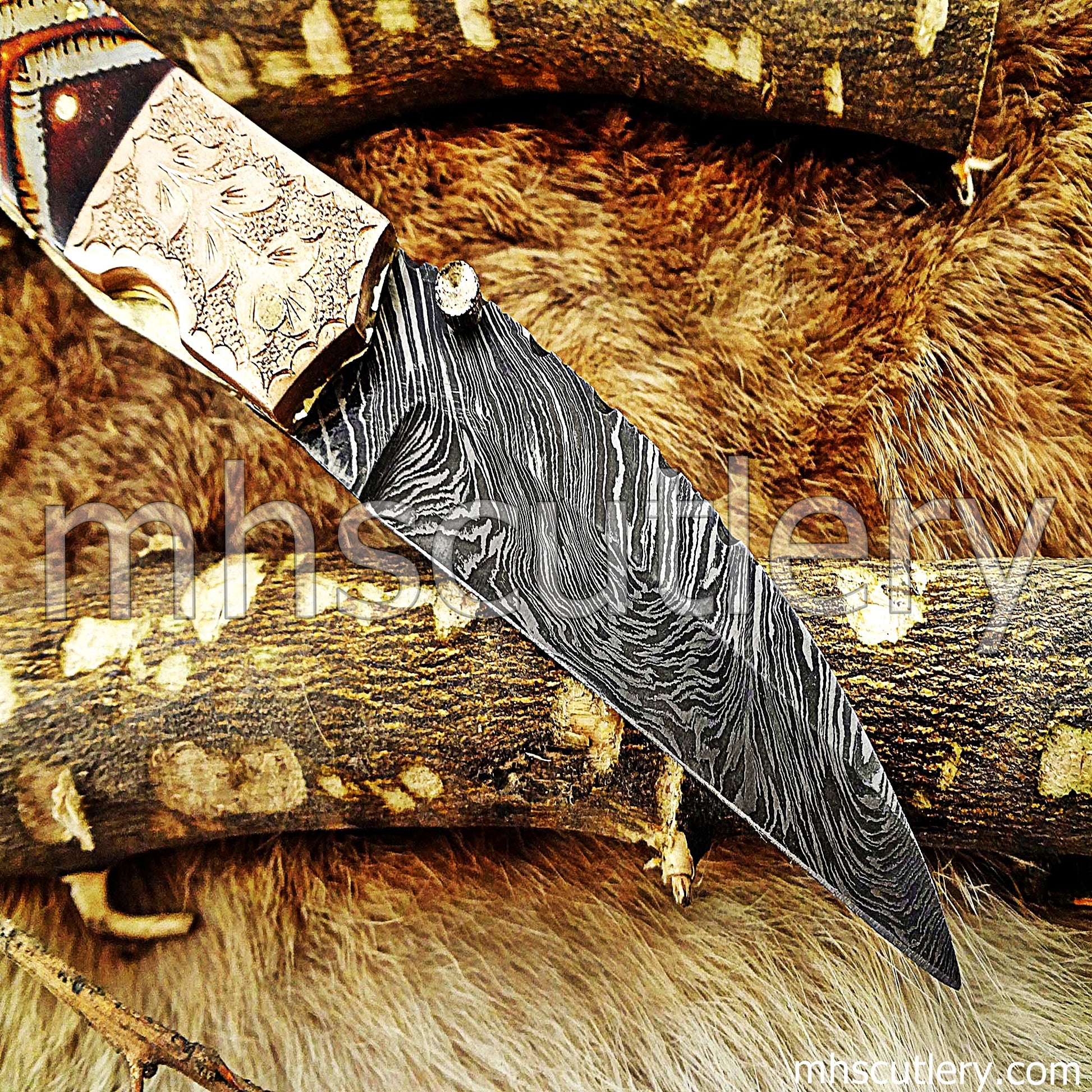 Handmade Damascus Steel Antique Folding Knife / Bone Handle | mhscutlery