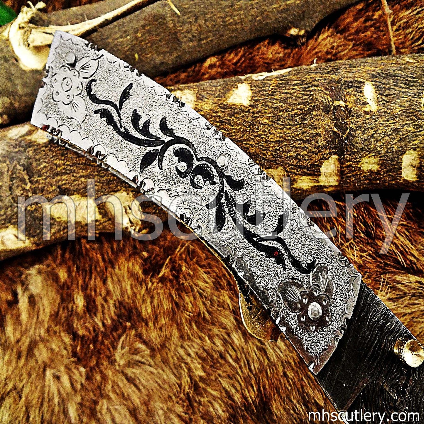 Custom Hand Engraved Damascus Steel Folder Knife / Silver Handle | mhscutlery
