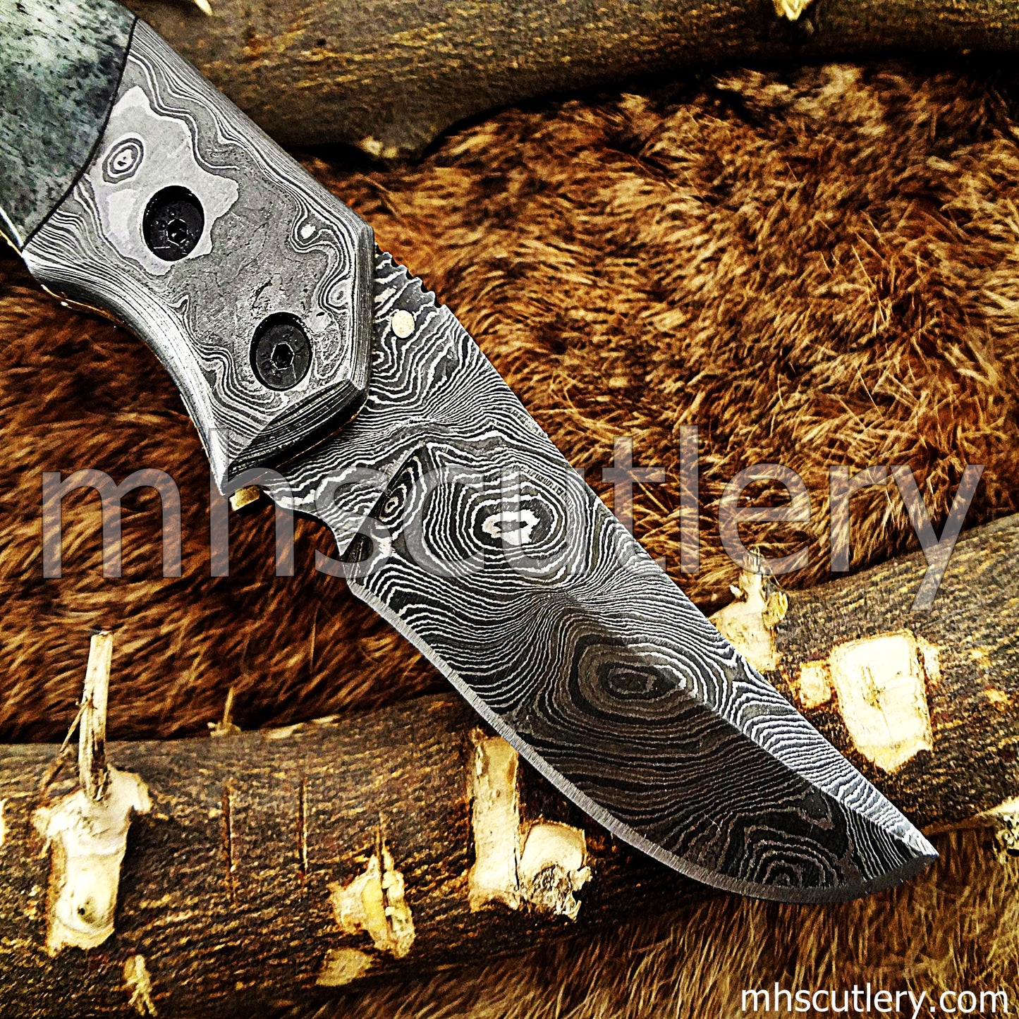 Damascus Steel Folding Knife / Bone Handle | mhscutlery
