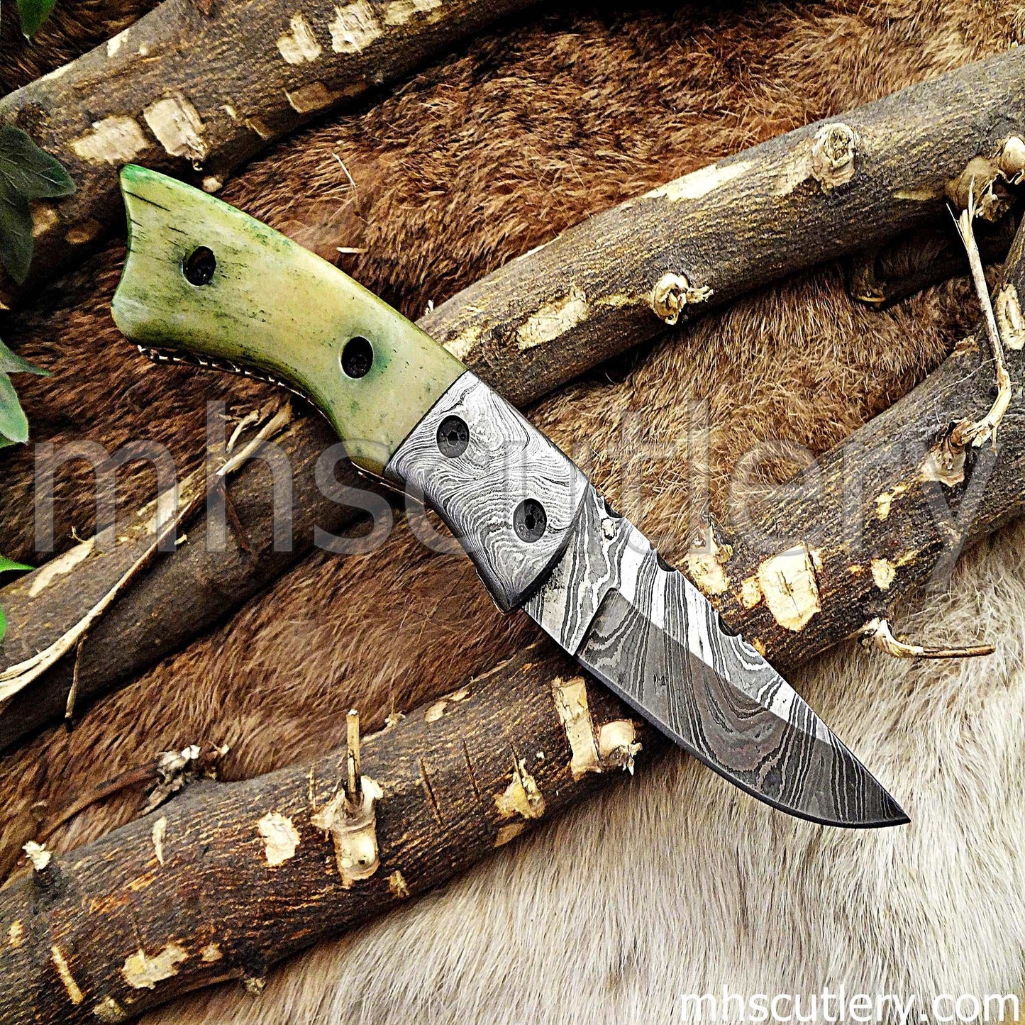 Custom Hand Forged Damascus Steel Folding Pocket Knife | mhscutlery