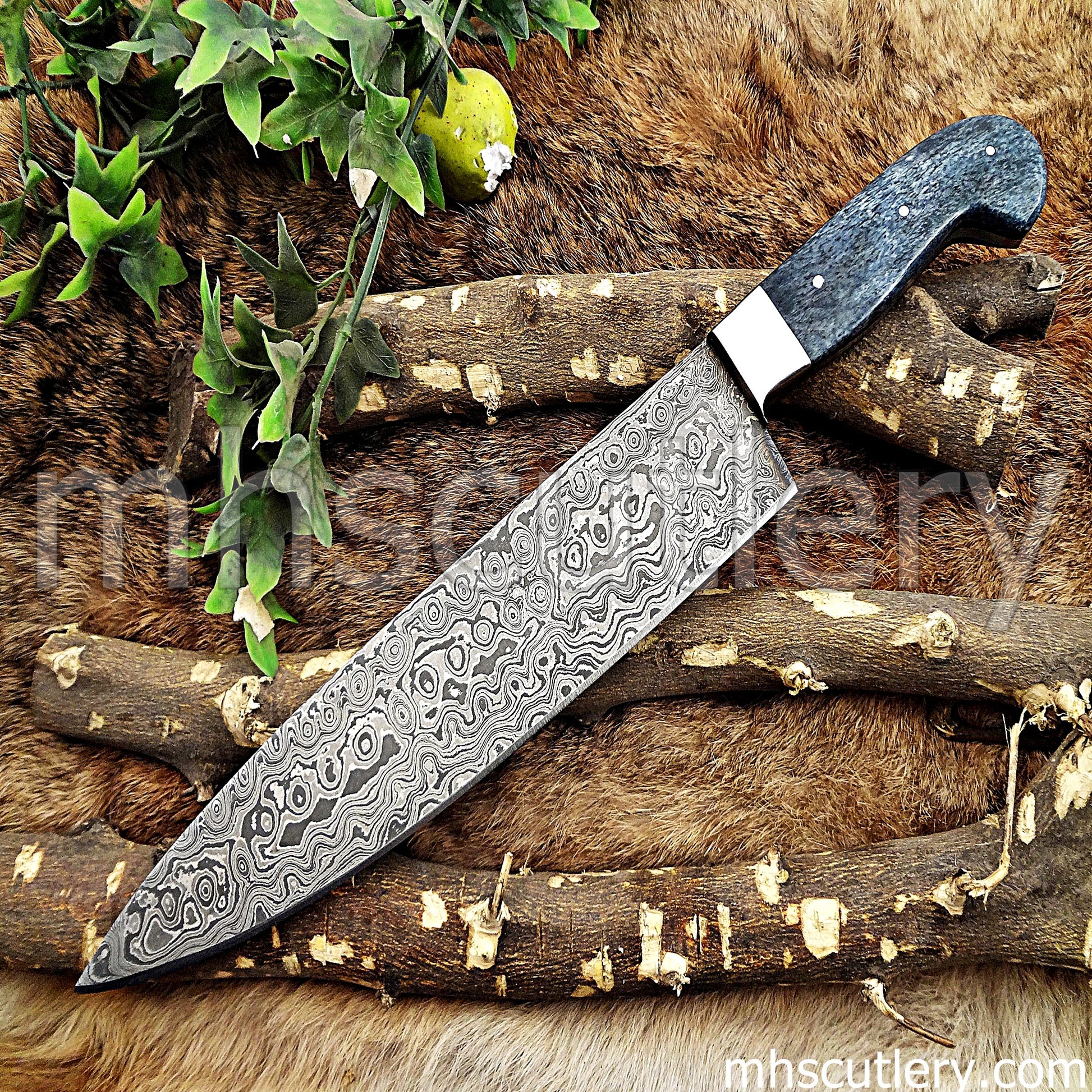 Raindrop Damascus Steel Kitchen's Chef Knife / Bone Handle | mhscutlery
