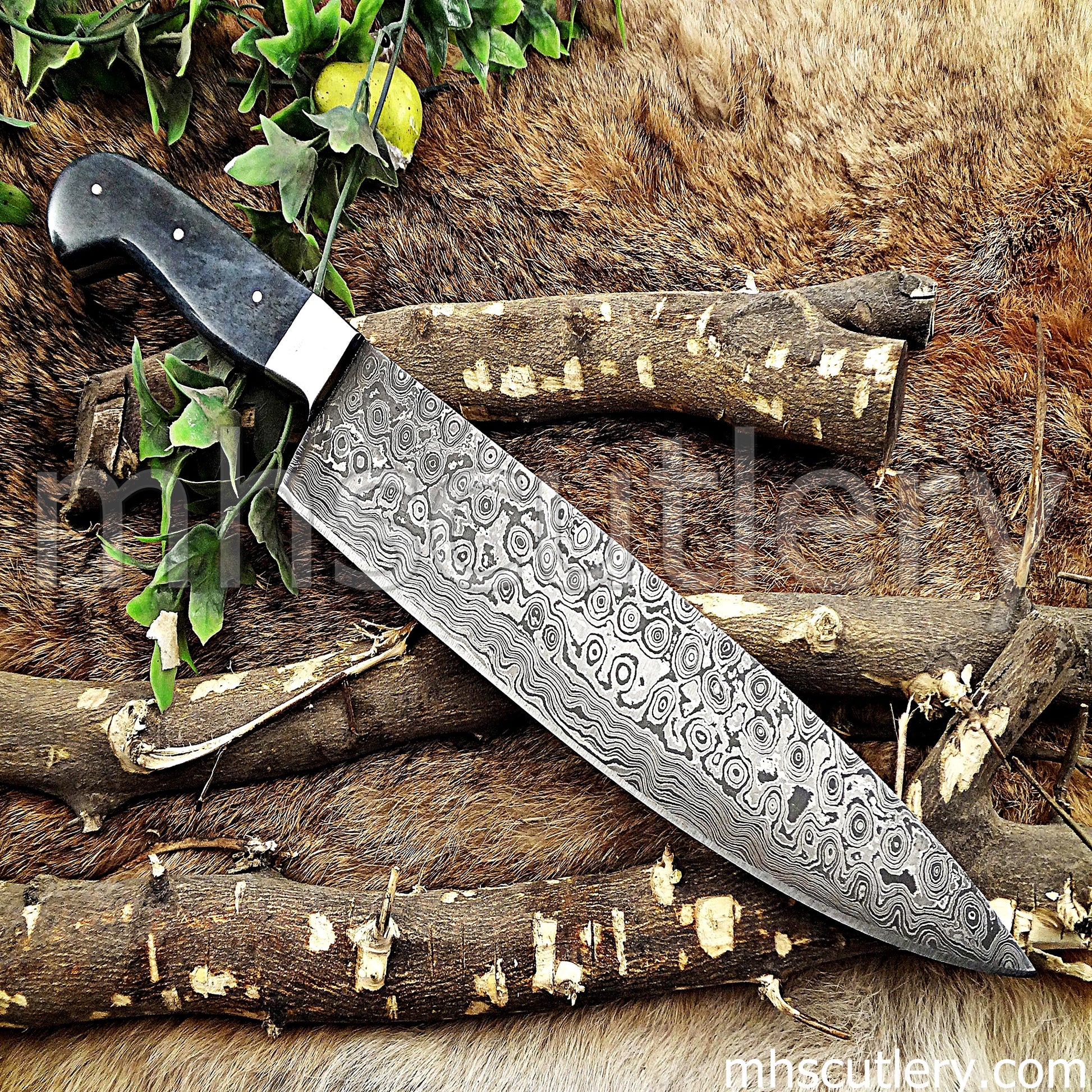 Raindrop Damascus Steel Kitchen's Chef Knife / Bone Handle | mhscutlery