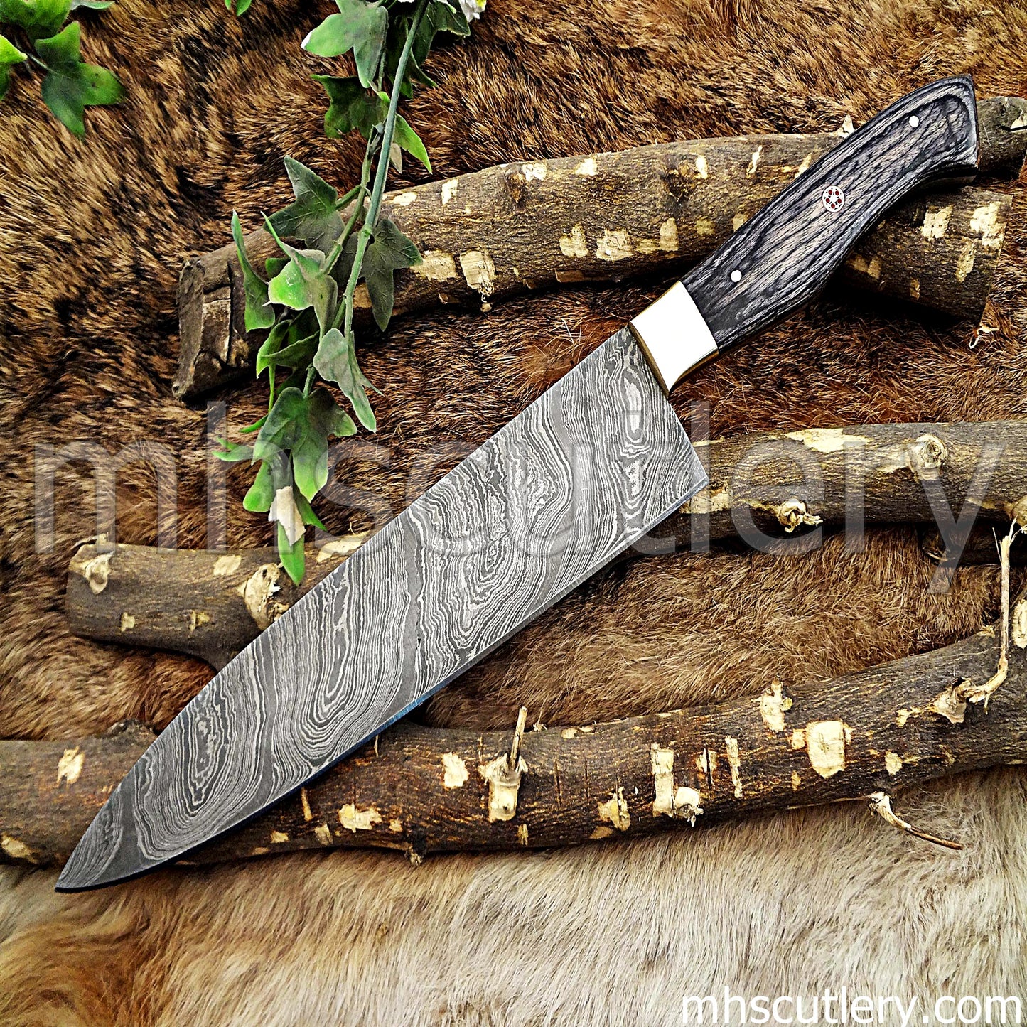 Damascus Steel Chef's Kitchen Knife / Pakka Wood Handle | mhscutlery
