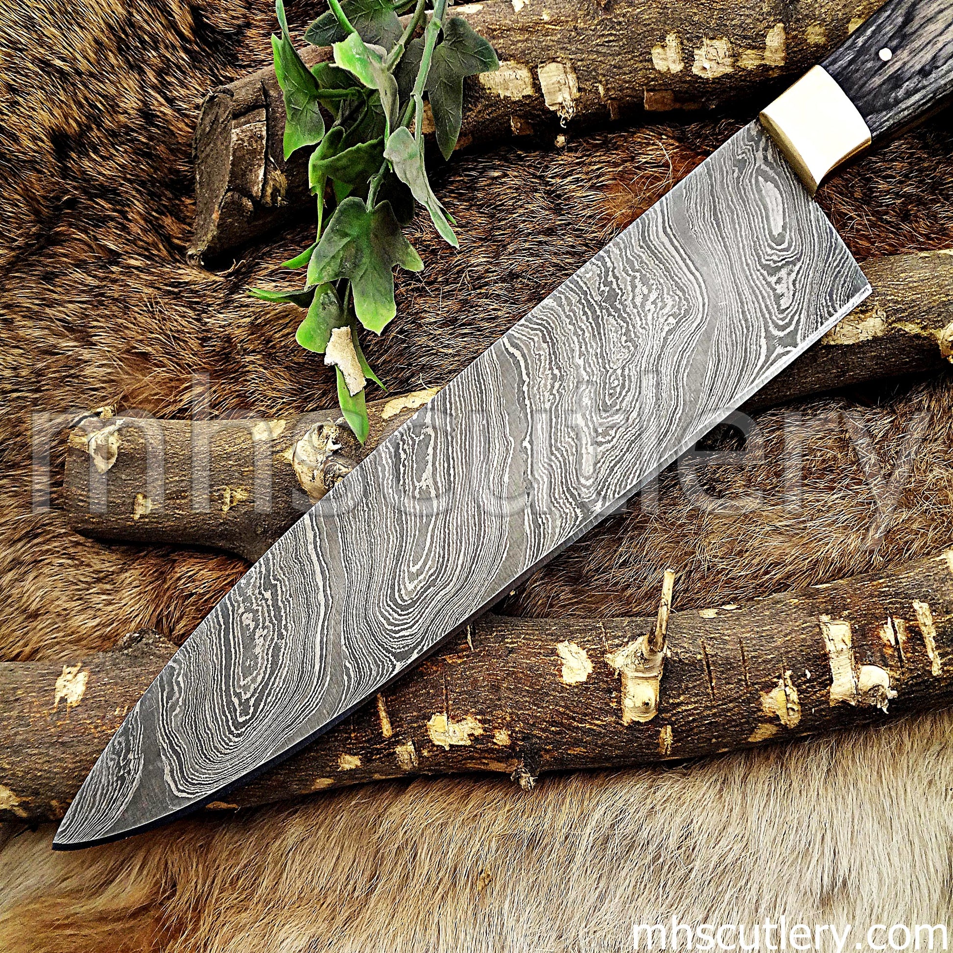 Damascus Steel Chef's Kitchen Knife / Pakka Wood Handle | mhscutlery