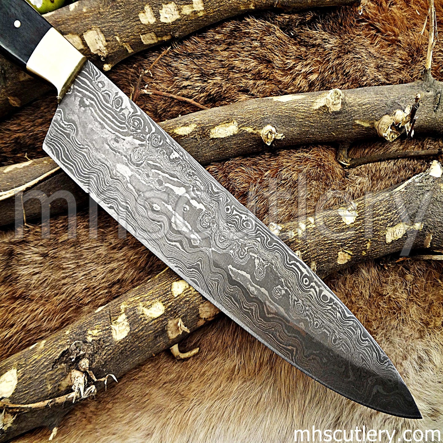 Raindrop Damascus Steel Chef Knife / Bone Handle | mhscutlery