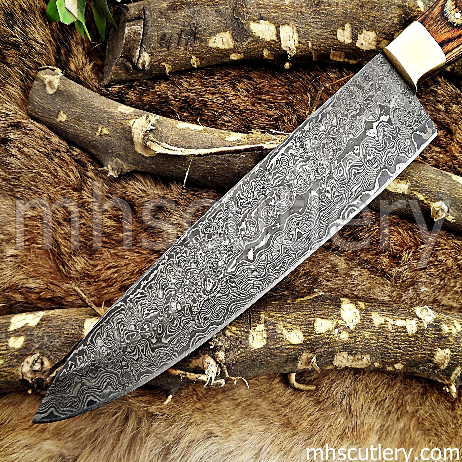 Handmade Raindrop Damascus Steel Kitchen Knife / Pakka Wood Handle | mhscutlery