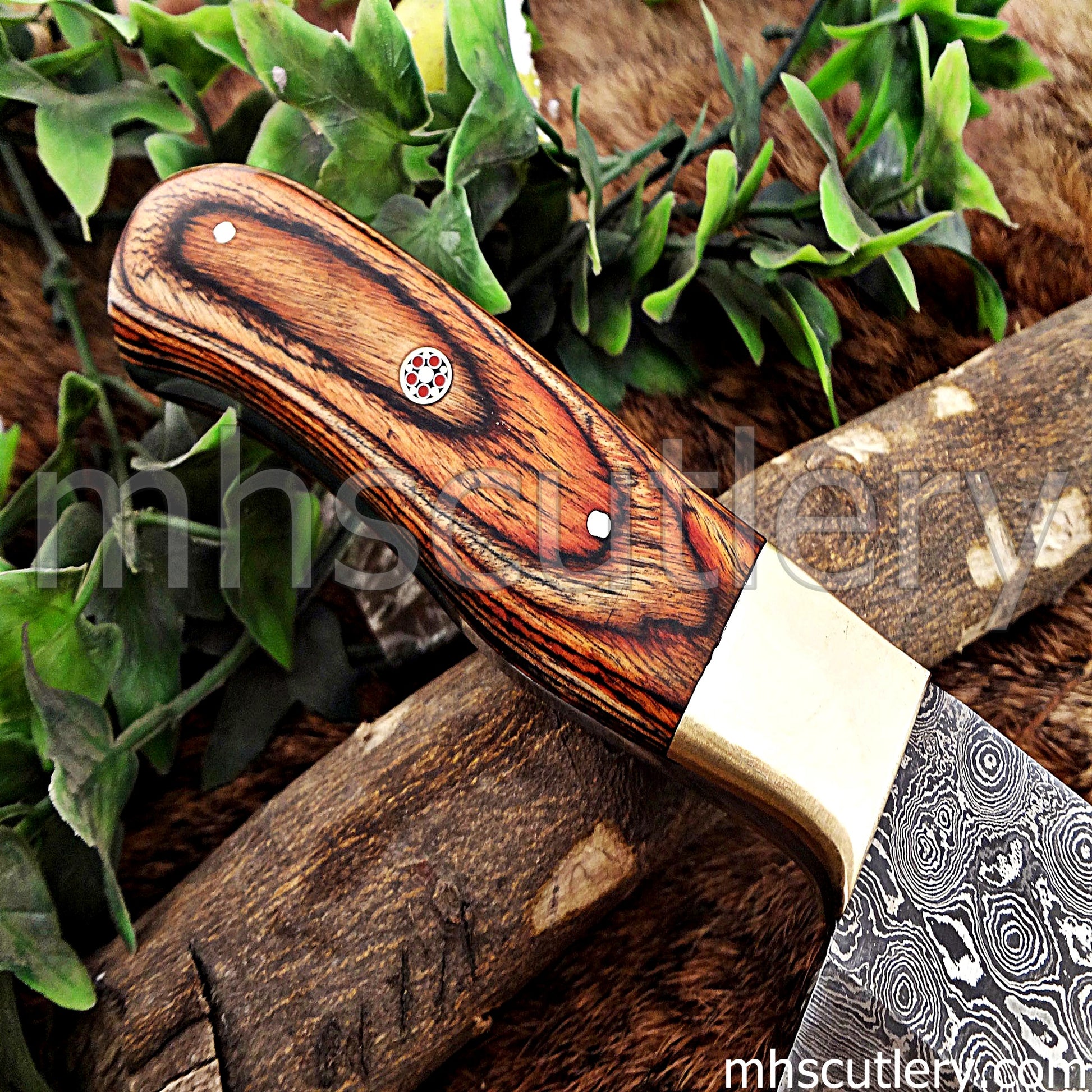 Handmade Raindrop Damascus Steel Kitchen Knife / Pakka Wood Handle | mhscutlery